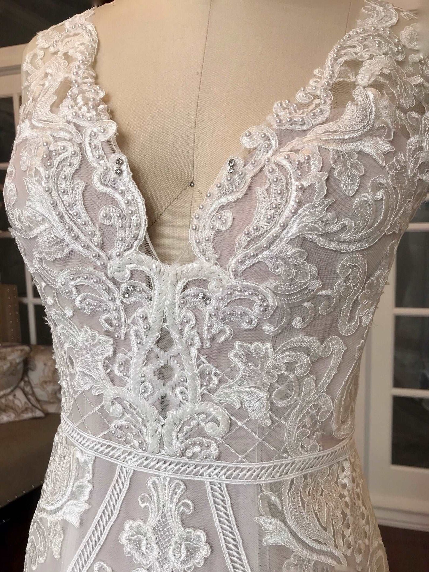 Beaded Scroll Lace Trumpet Wedding Dress Veronica - A.Cherie Couture Shop