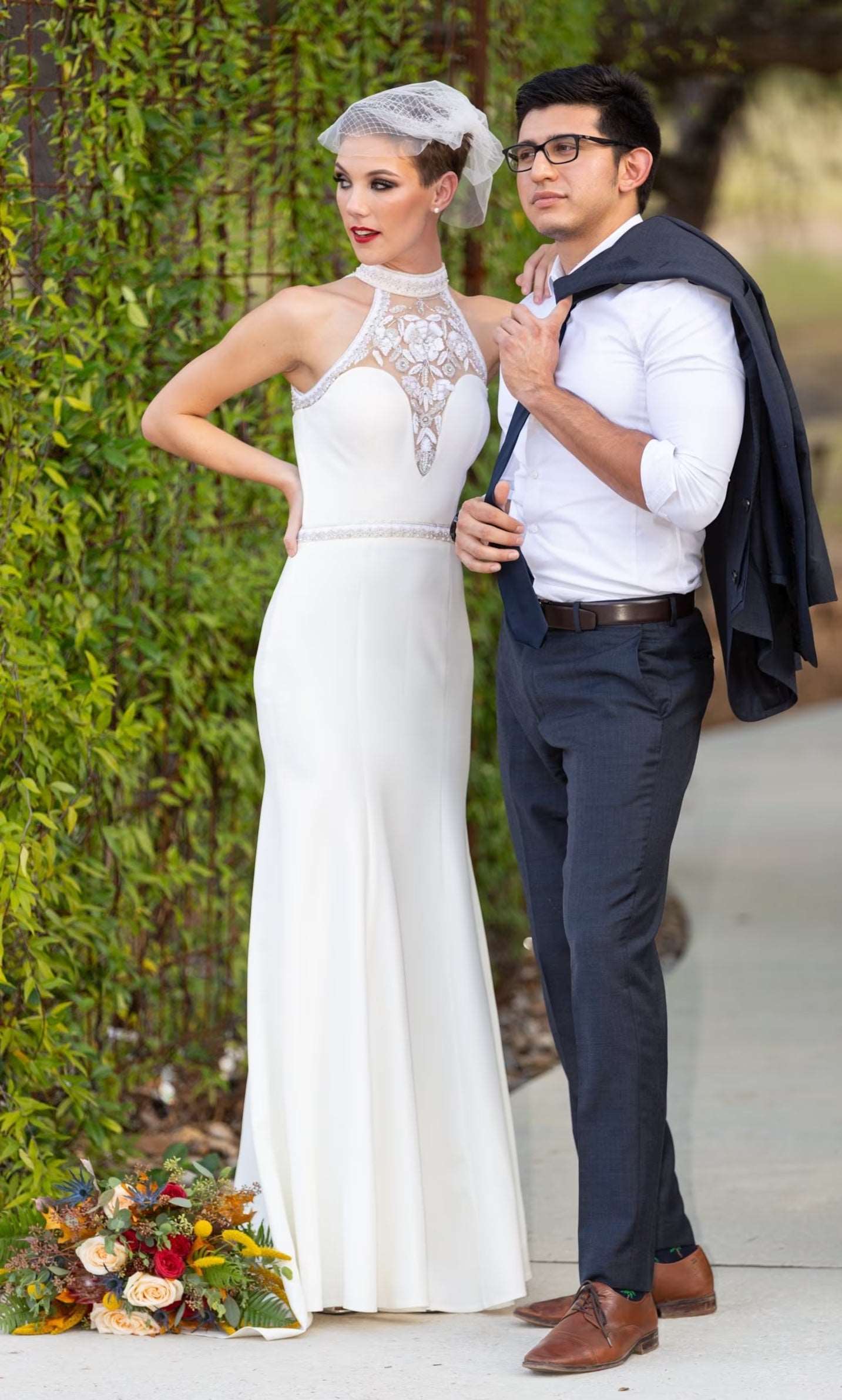 Beaded & Sequined Halter Fit & Flare Wedding Dress Beverly - A.Cherie Couture Shop