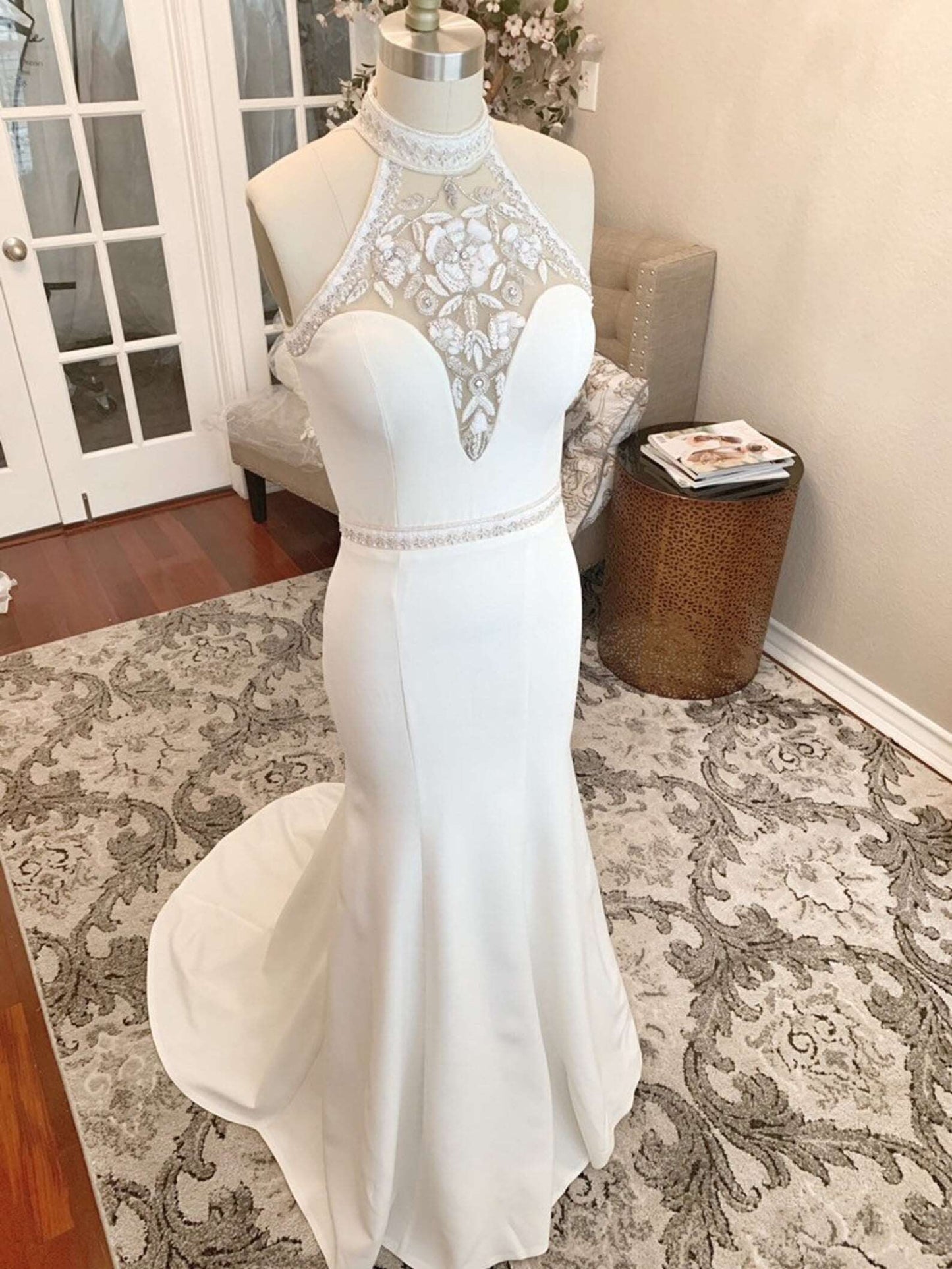 Beaded & Sequined Halter Fit & Flare Wedding Dress Beverly - A.Cherie Couture Shop