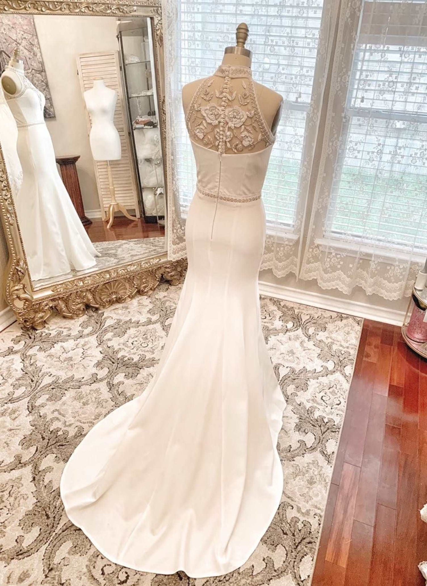Beaded & Sequined Halter Fit & Flare Wedding Dress Beverly - A.Cherie Couture Shop