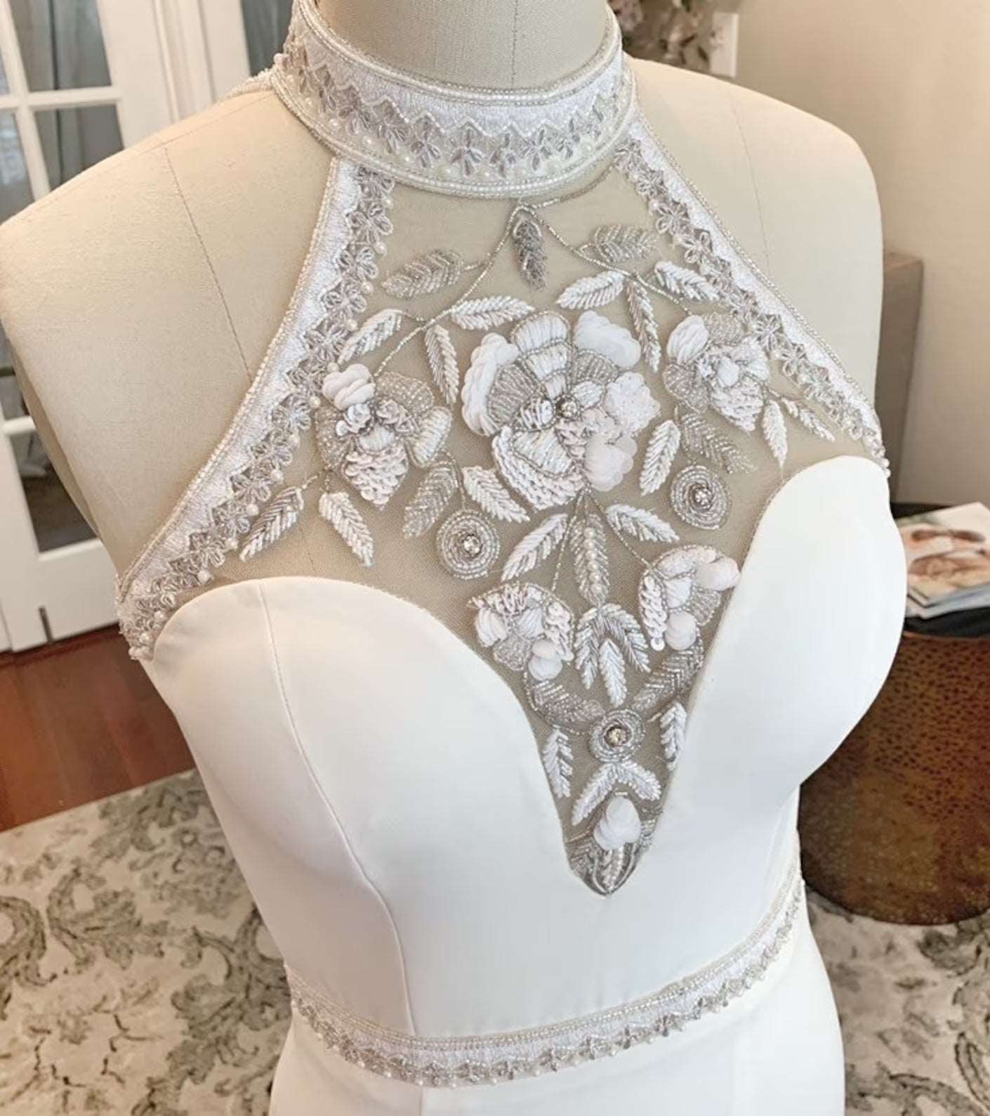 Beaded & Sequined Halter Fit & Flare Wedding Dress Beverly - A.Cherie Couture Shop