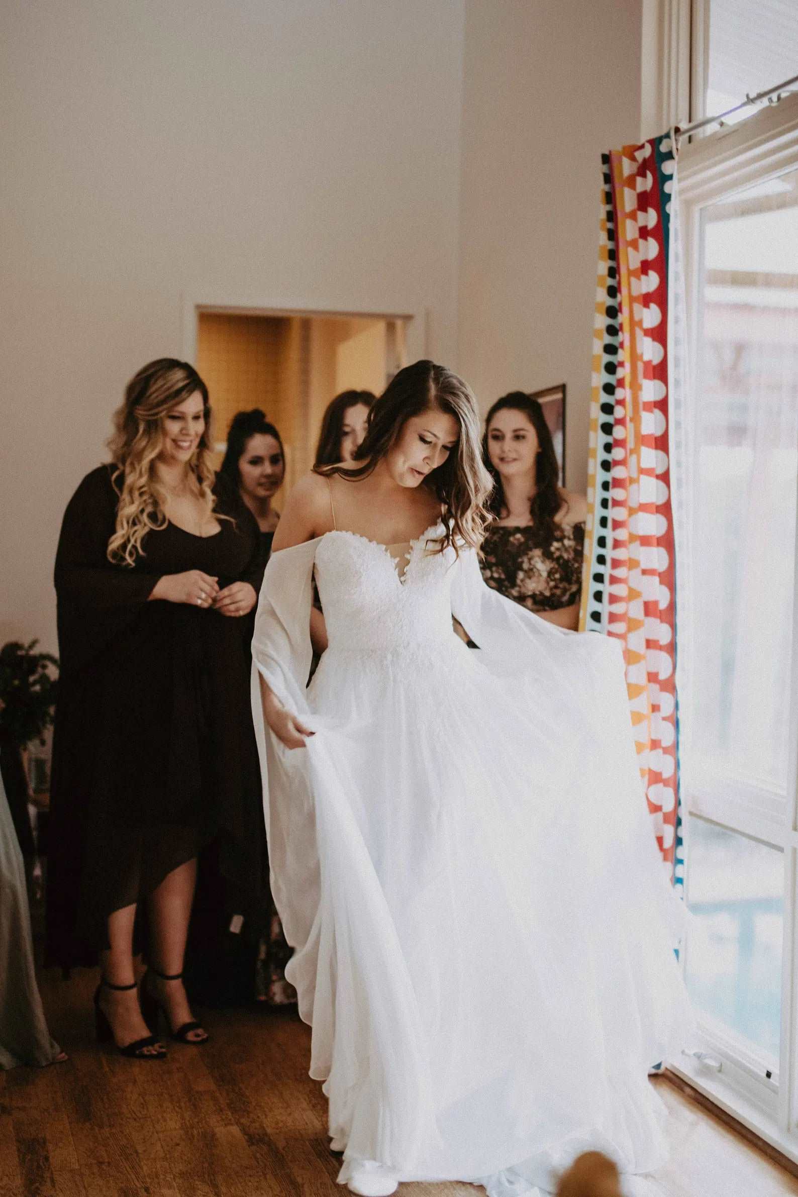 Boho Style Off Shoulder Chiffon Sheath Wedding Dress Meghan - A.Cherie Couture Shop
