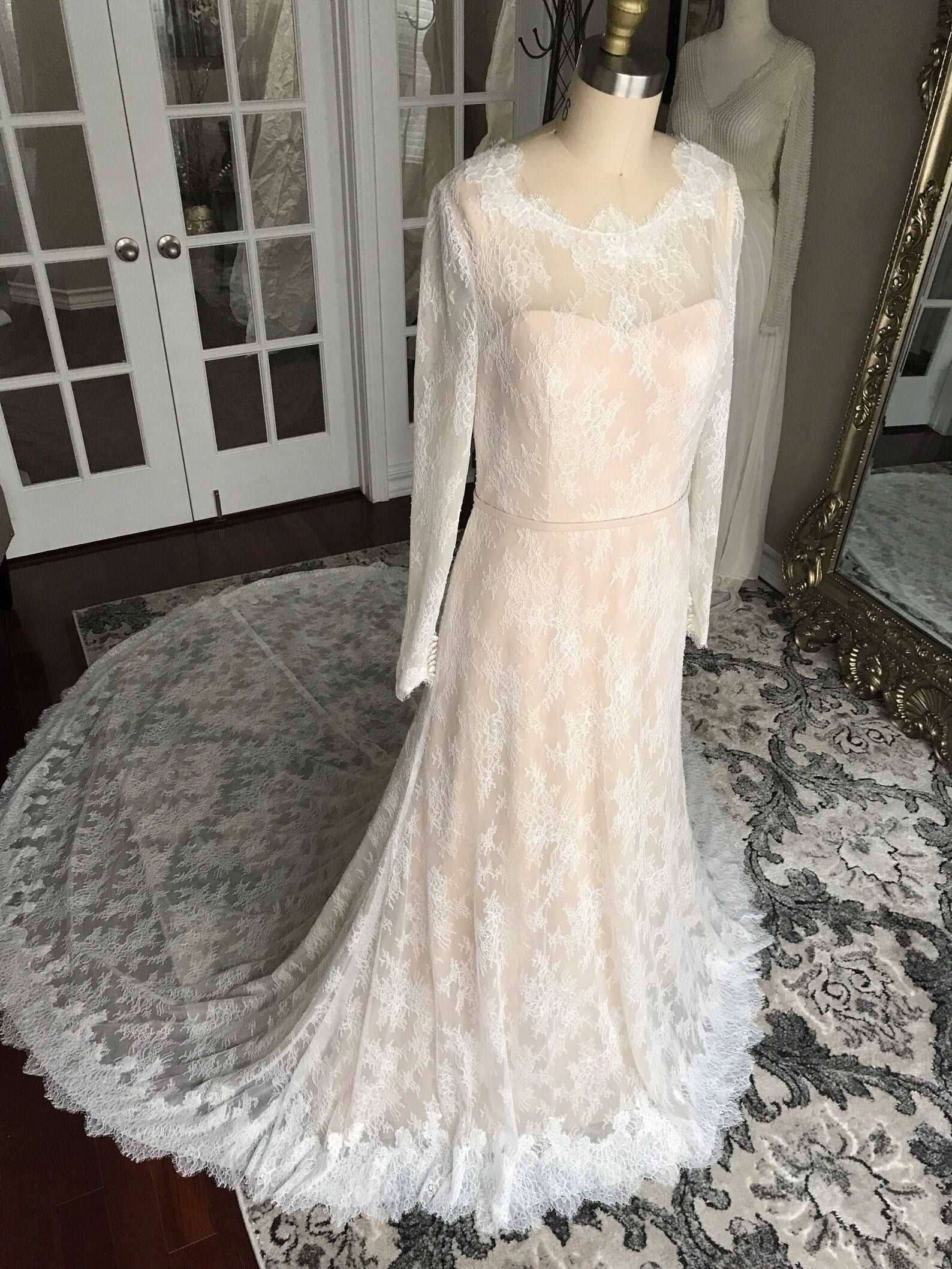 Chantilly Lace Sheath Wedding Dress Catherine - A.Cherie Couture Shop