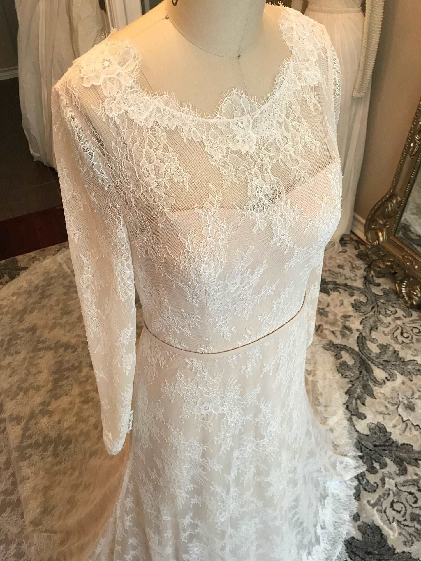 Chantilly Lace Sheath Wedding Dress Catherine - A.Cherie Couture Shop