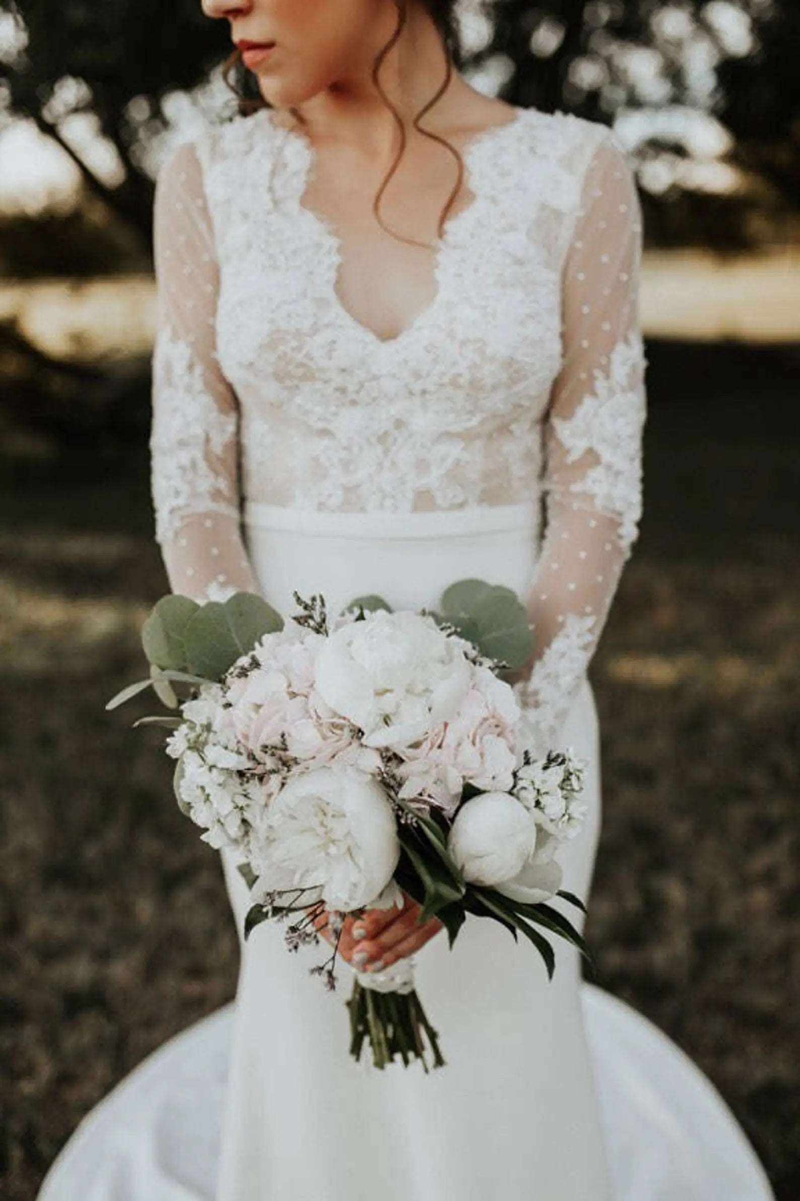 lace polka dot wedding dress Delicate Lace Polka Dot Tulle Plunging Neck A-Line Bridal Dress