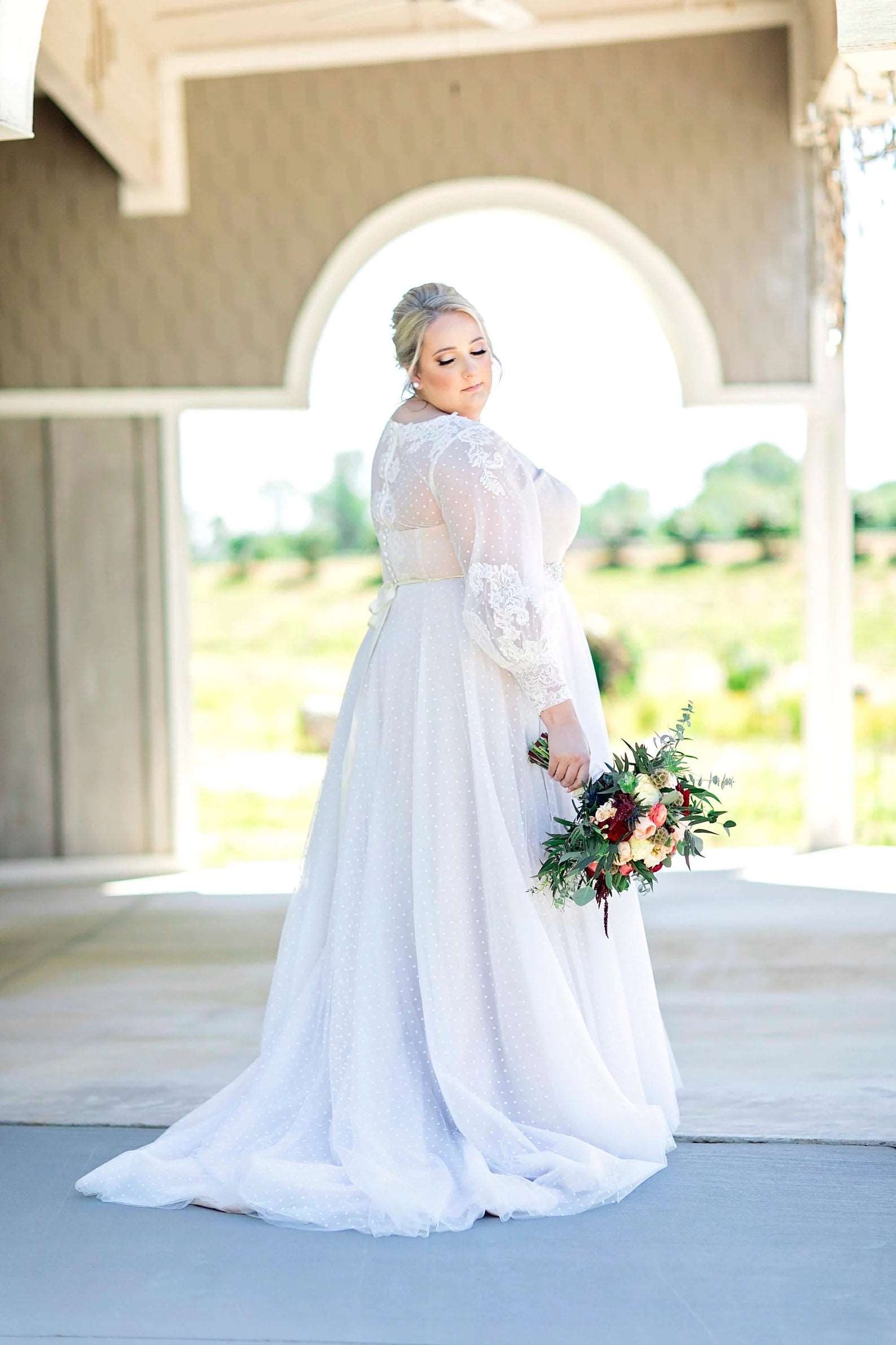 Polka Dot Tulle & Chantilly Lace A-Line Wedding Dress | Shop A.Cherie Light Ivory / US10 Polka Dot Tulle & Chantilly Lace A-Line Wedding Dress | Shop A.Cherie Light Ivory / US10
