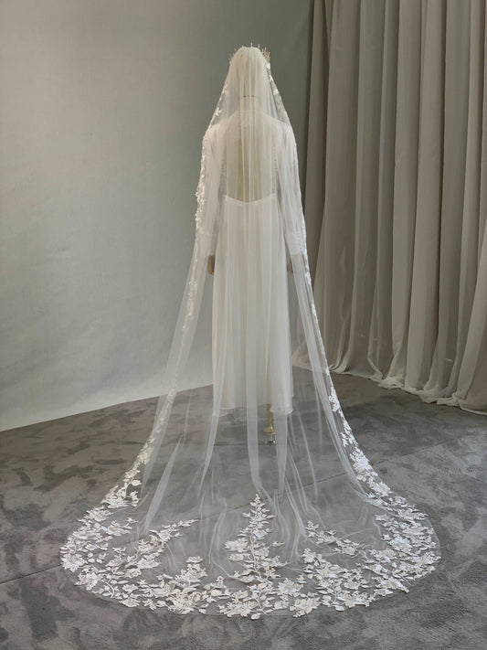 Growing Floral Lace Chapel Veil