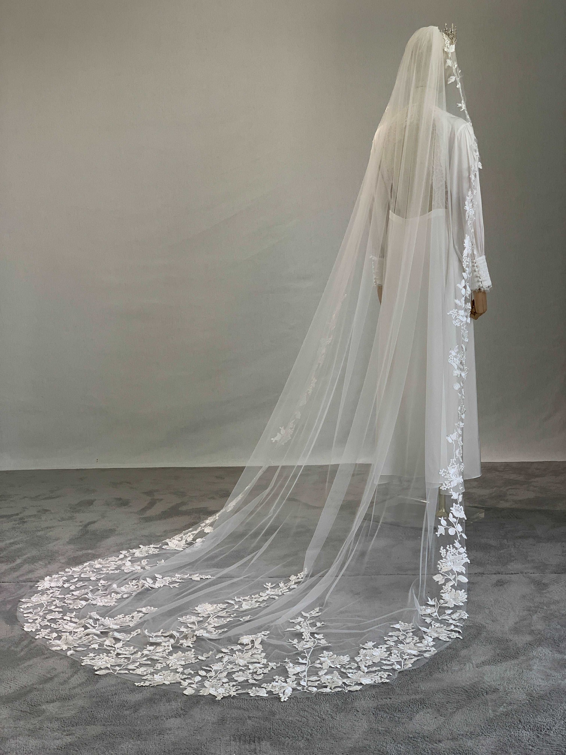 Growing Floral Lace Chapel Veil