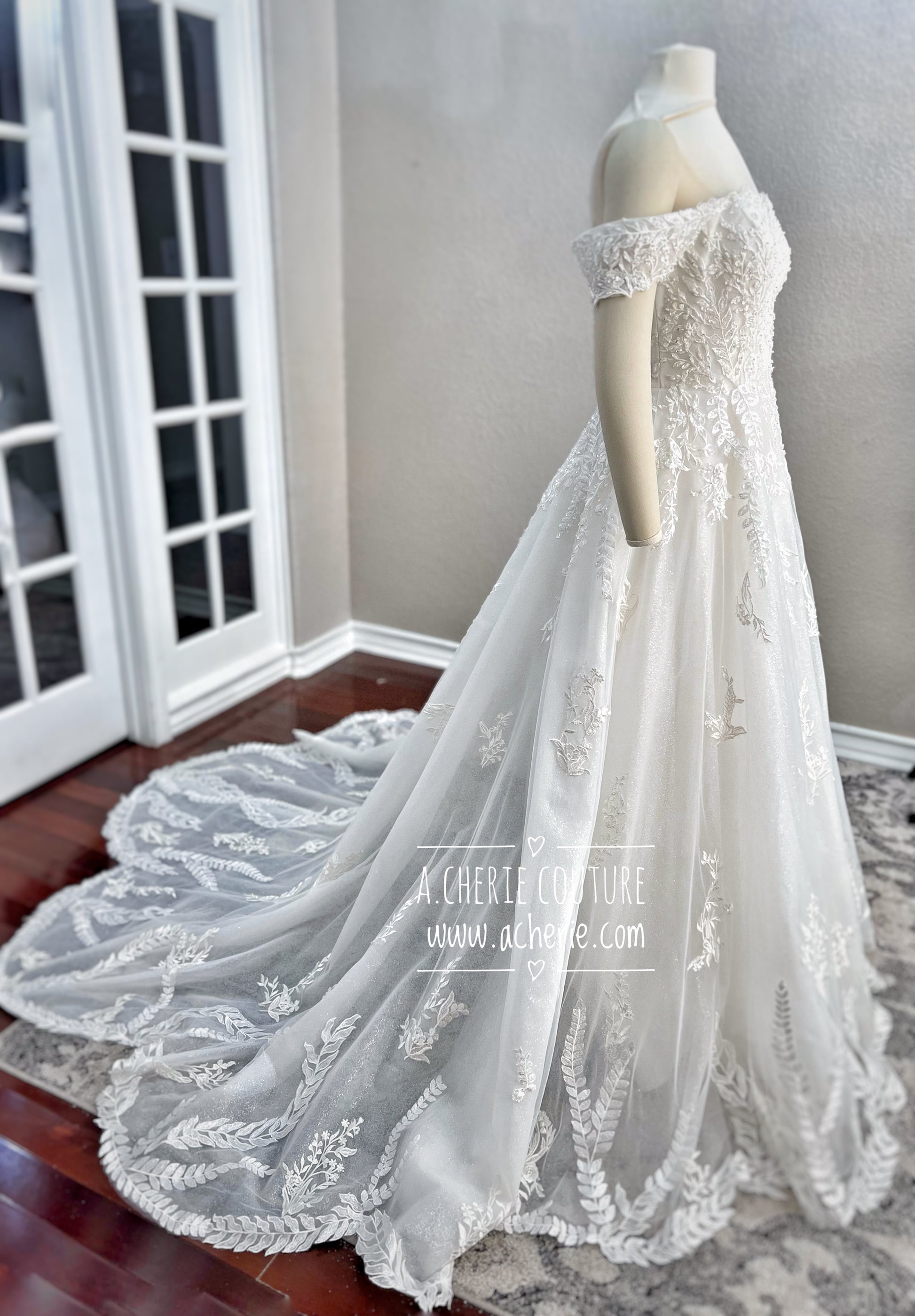 Off Shoulder Beaded Lace A-Line Wedding Dress | Shop A.Cherie Off Shoulder Beaded Lace A-Line Wedding Dress | Shop A.Cherie