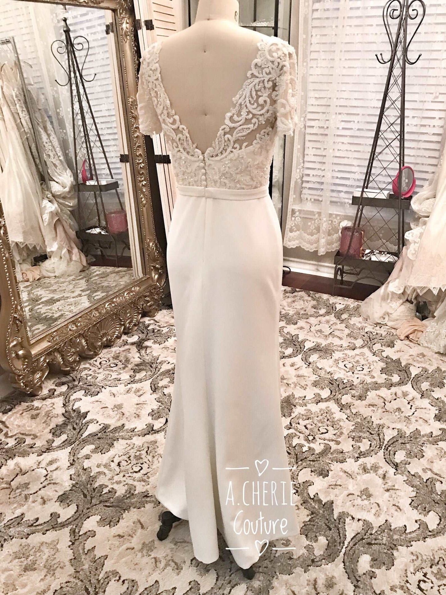 Heavily Beaded Bodice Fitted Sheath Wedding Dress Allie