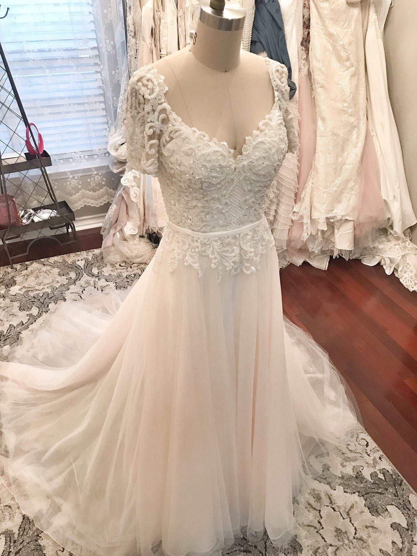 Heavily Beaded Bodice Fitted Sheath Wedding Dress Allie