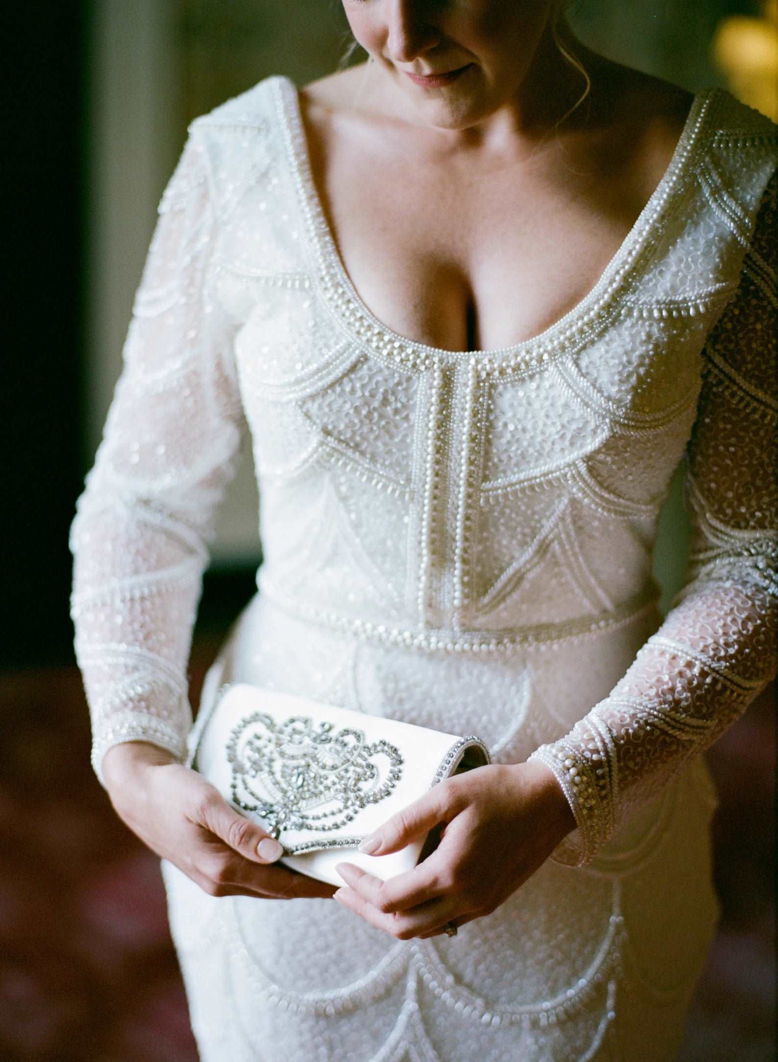 heavy beaded wedding dress Luxurious Long Mermaid V-neck Spaghetti Strap Heavy Beaded Wedding Dress