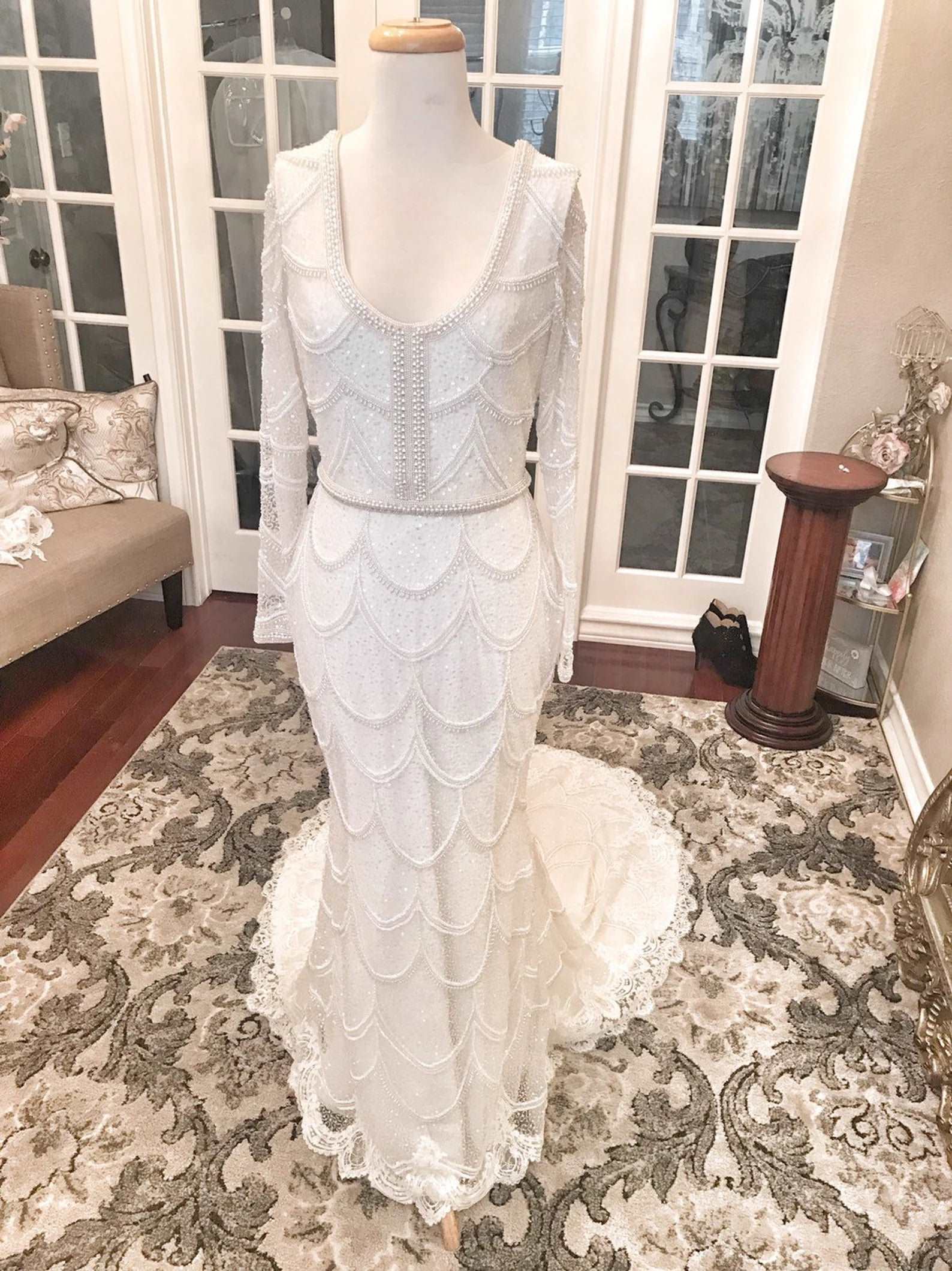 Beaded Scoop Neckline Fit & Flare Wedding Dress | Shop A.Cherie Light Ivory / US2 Beaded Scoop Neckline Fit & Flare Wedding Dress | Shop A.Cherie Light Ivory / US2