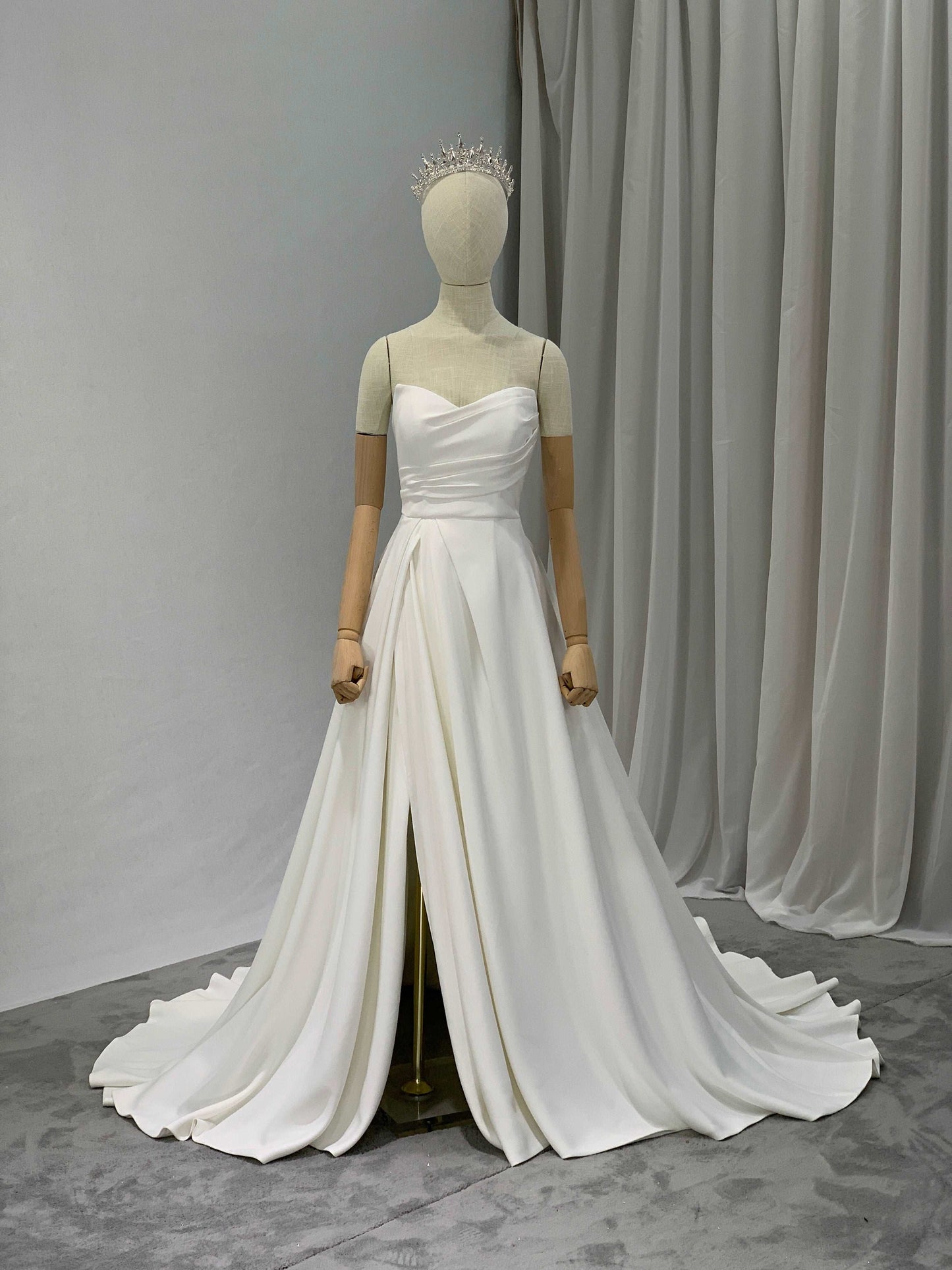 Matte Satin A-Line Wedding Dress Ava with Leg Slit - A.Cherie Couture Shop