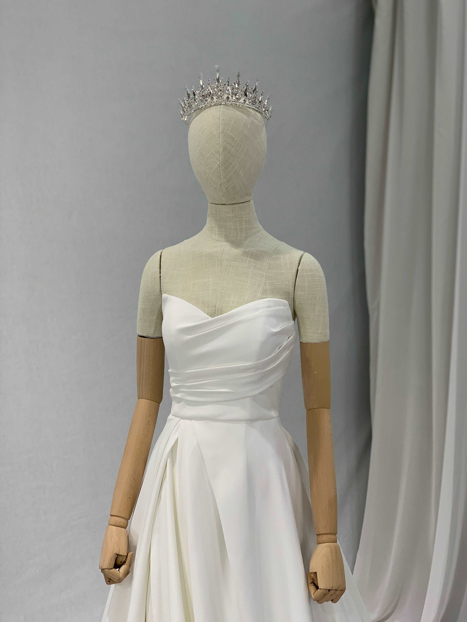 Matte Satin A-Line Wedding Dress Ava with Leg Slit - A.Cherie Couture Shop