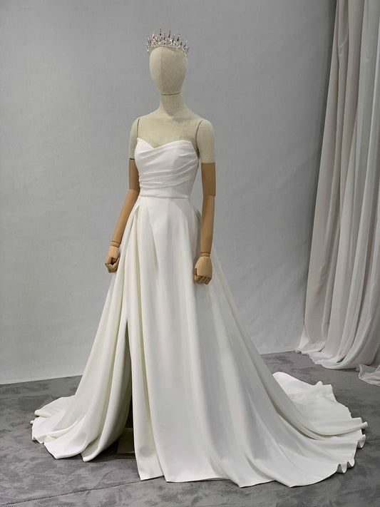 Satin A-Line Wedding Dress with slit