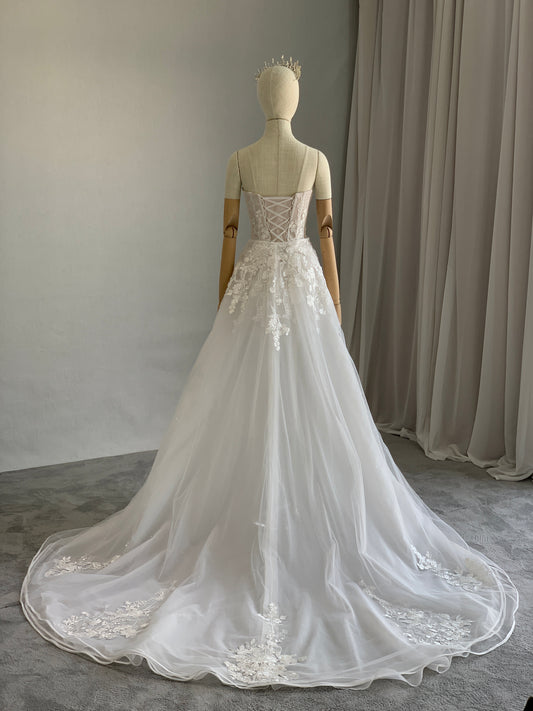 Sequined Floral Lace on Tulle Wedding Overskirt - A.Cherie Couture Shop