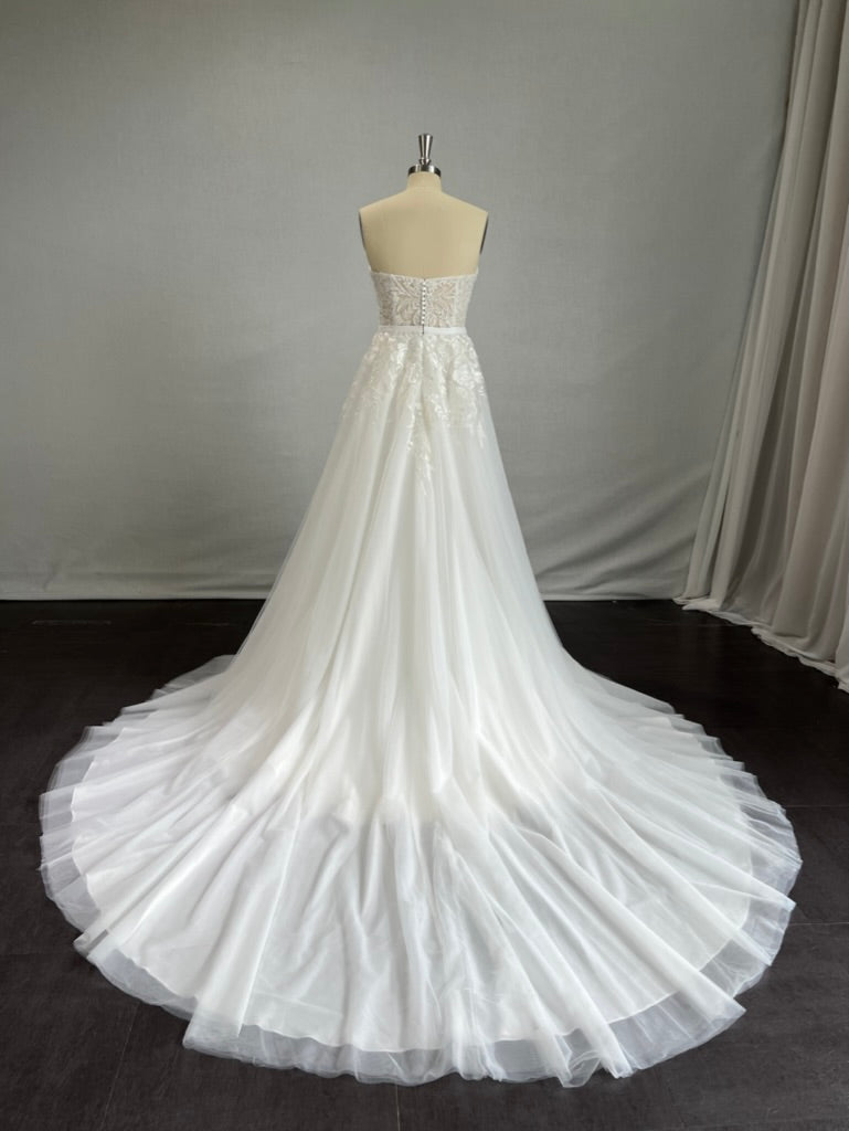 Beaded Floral Lace on Tulle Princess Seam Wedding Overskirt - A.Cherie Couture Shop