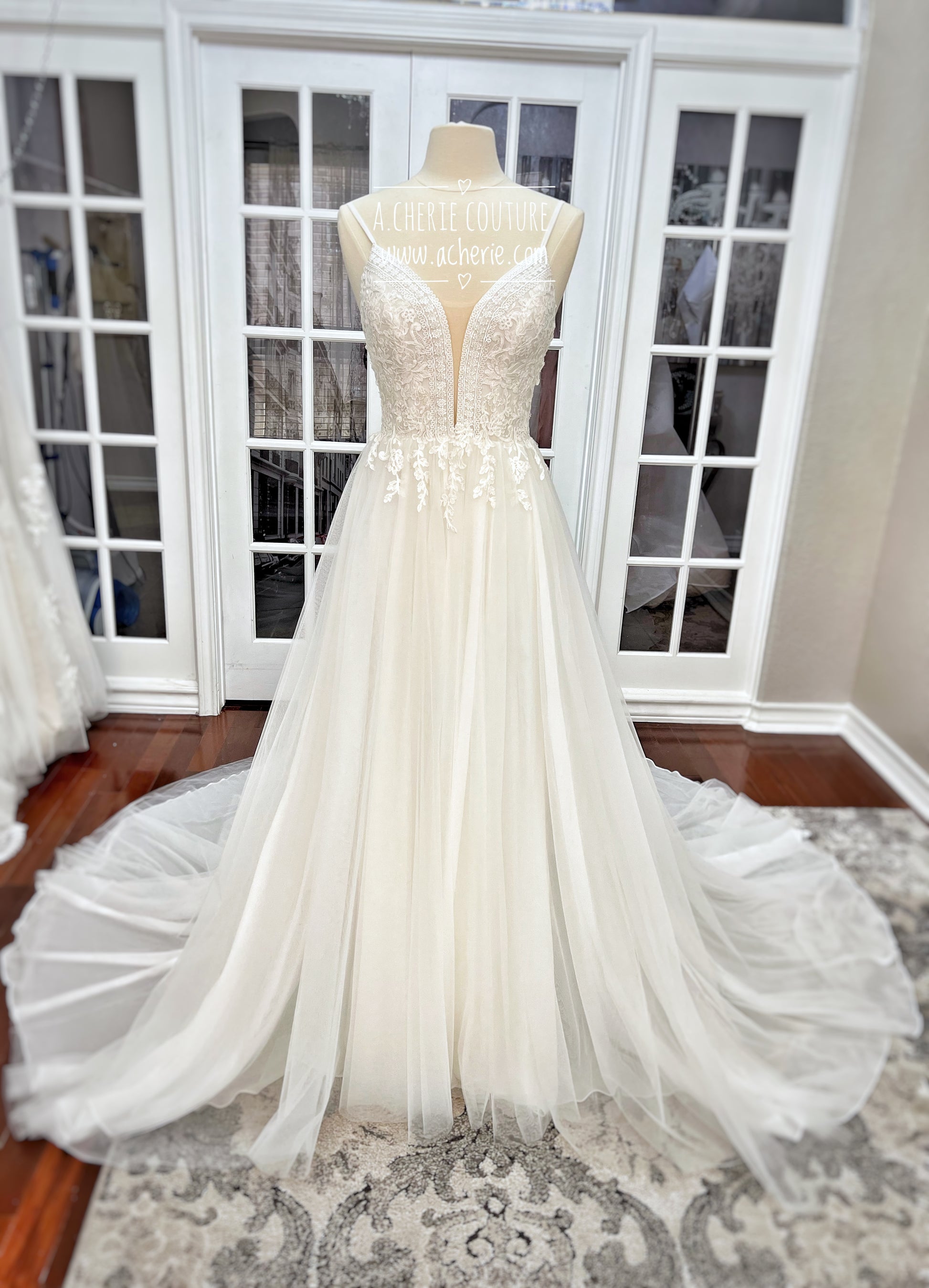Boho Lace Wedding Dress with Lace Up Cut-Outs | Shop A.Cherie Light Ivory / US2 Boho Lace Wedding Dress with Lace Up Cut-Outs | Shop A.Cherie Light Ivory / US2