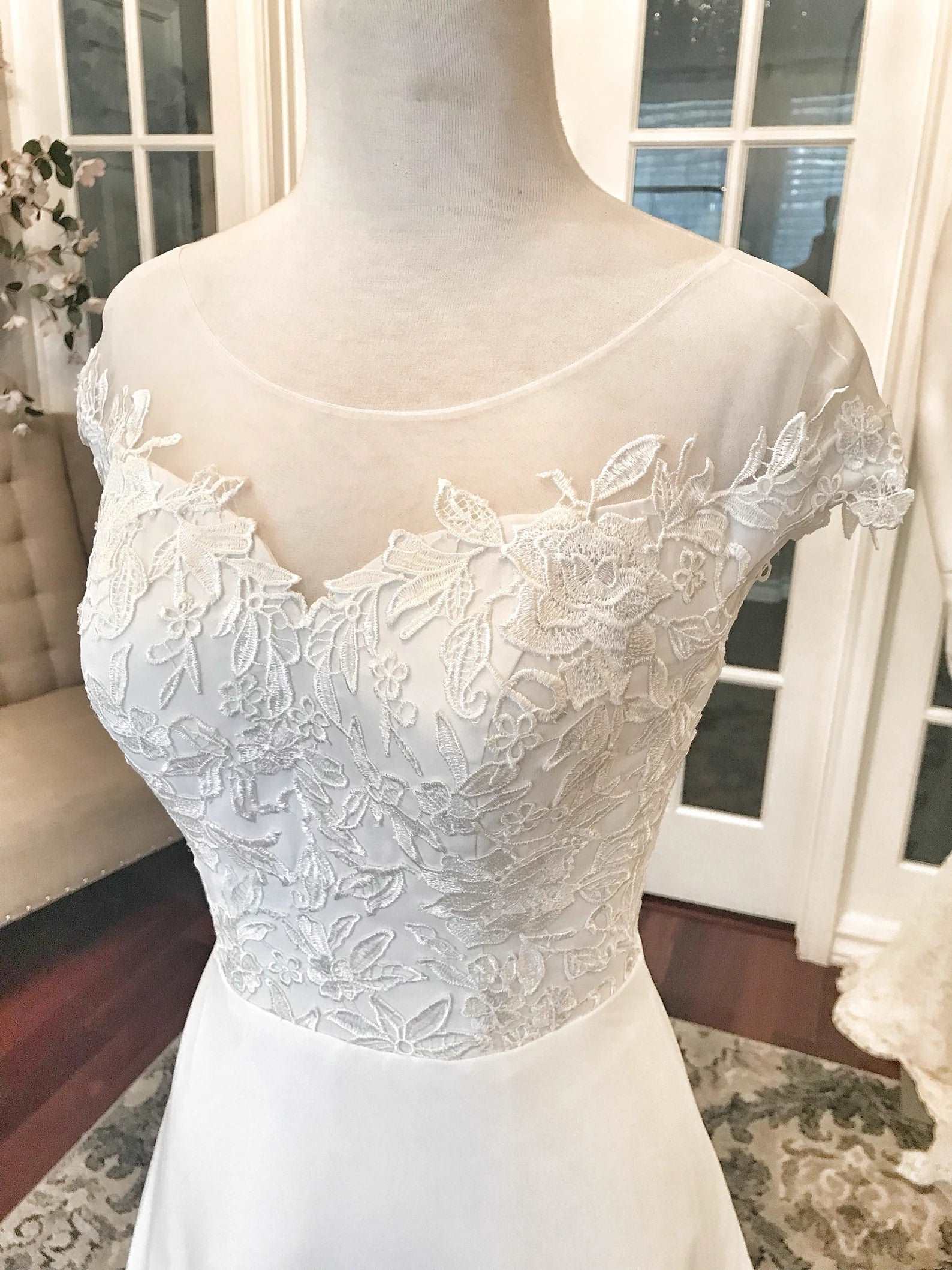 Illusion Neckline Floral Lace A-Line Wedding Dress Dalia