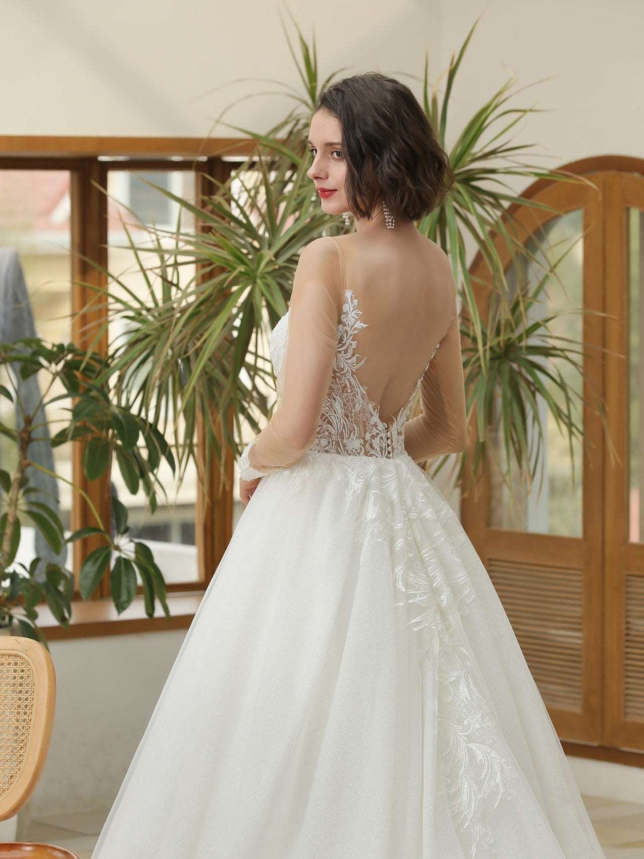 Leaf Lace Glitter Full A-Line Wedding Dress