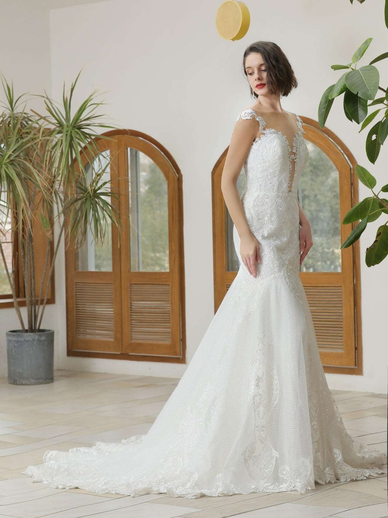 Illusion Neckline Sequin Lace Trumpet Wedding Dress Bonnie