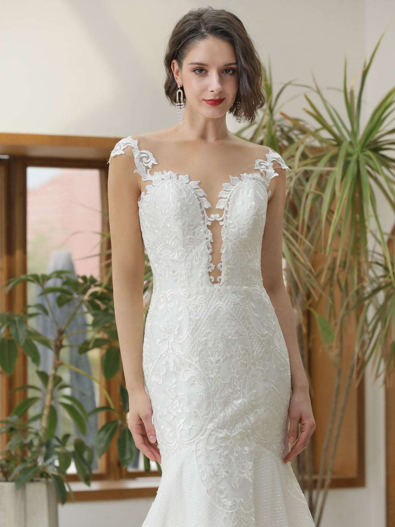 Illusion Neckline Sequin Lace Trumpet Wedding Dress Bonnie