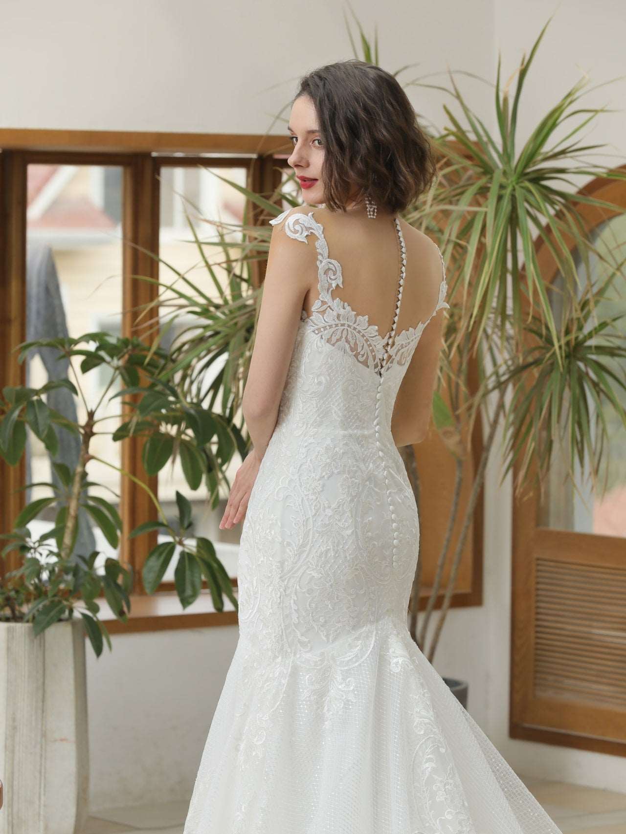 Illusion Neckline Sequin Lace Trumpet Wedding Dress Bonnie