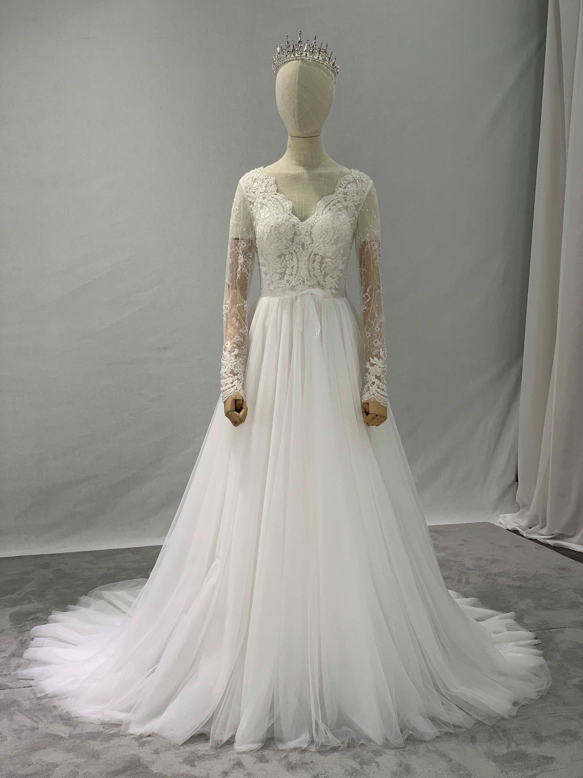 Beaded Lace & Tulle A-Line Wedding Dress | Shop A.Cherie Custom / US 2 Beaded Lace & Tulle A-Line Wedding Dress | Shop A.Cherie Custom / US 2