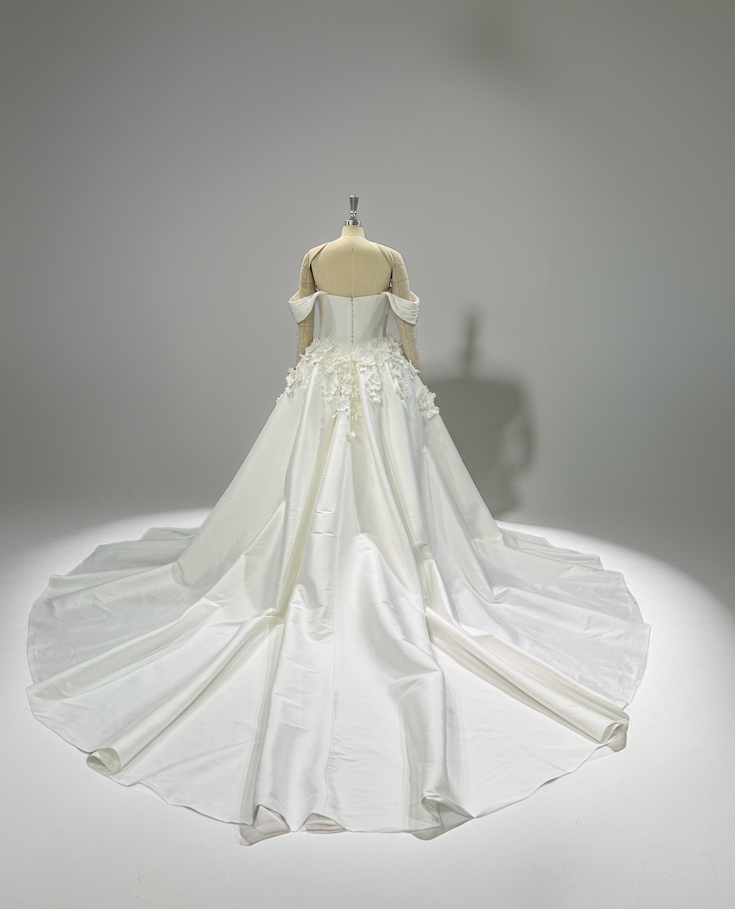 Off-the-Shoulder Handmade Floral Mikado Wedding Dress - A.Cherie Couture Shop