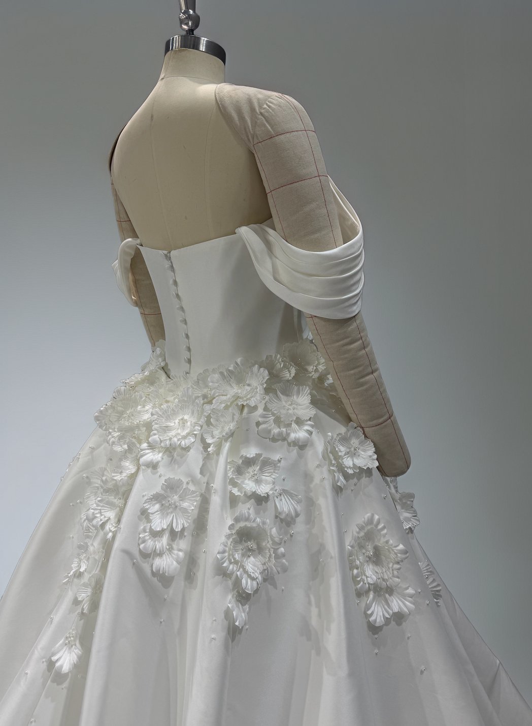 Off-the-Shoulder Handmade Floral Mikado Wedding Dress - A.Cherie Couture Shop