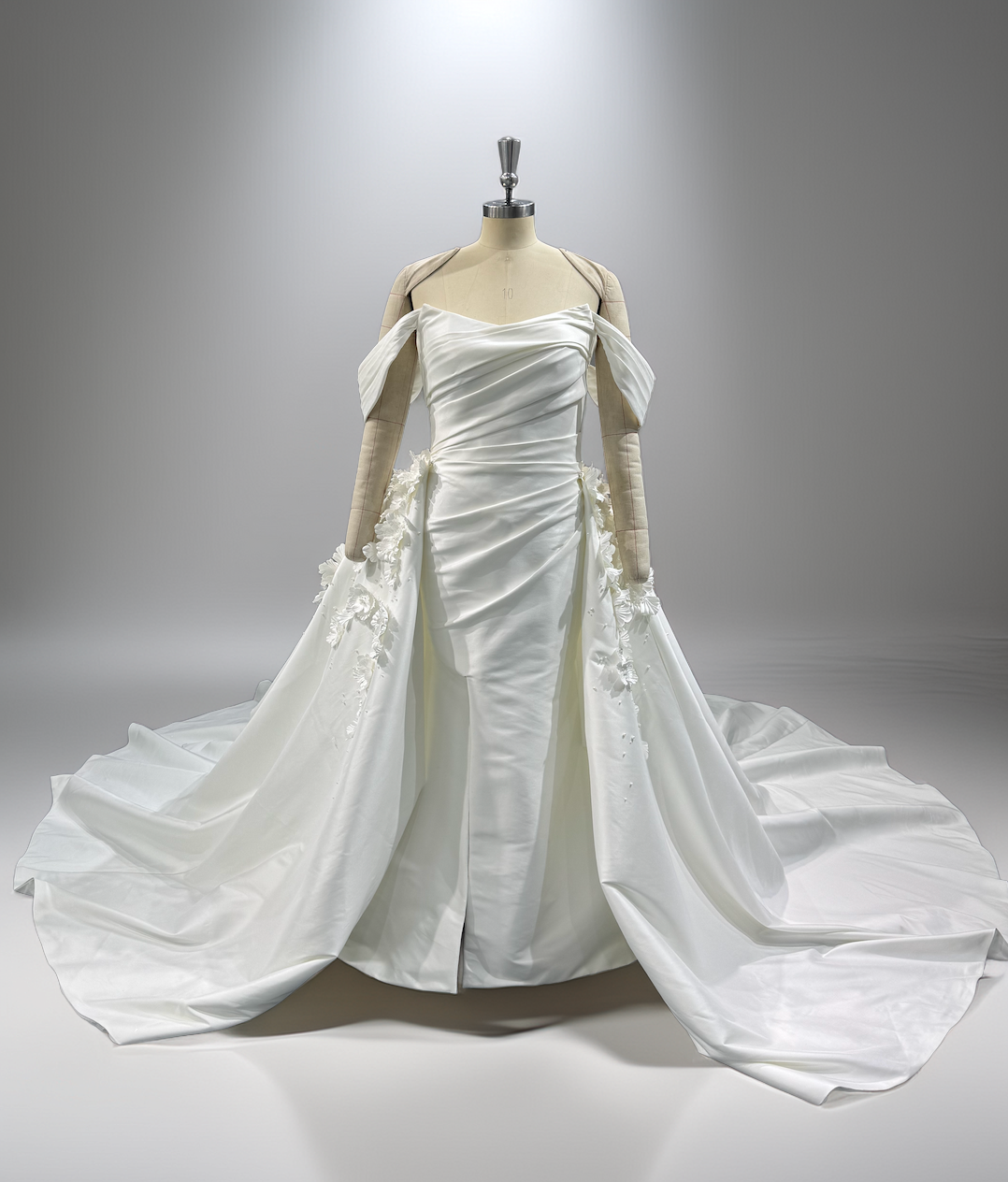 Off-the-Shoulder Handmade Floral Mikado Wedding Dress - A.Cherie Couture Shop