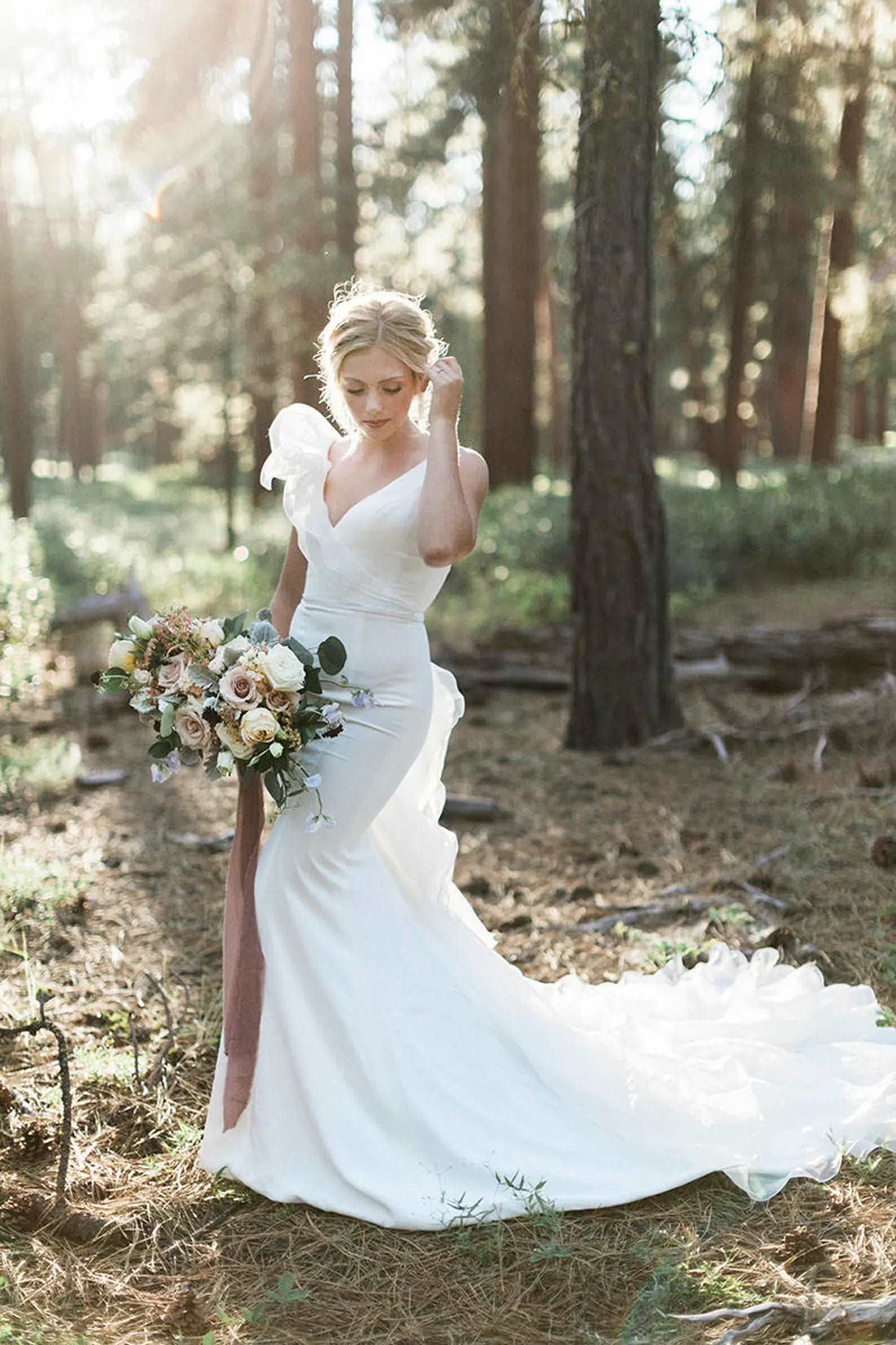 asymmetrical organza wedding dress Asymmetrical Organza Ruffle Crepe Trumpet Wedding Dress