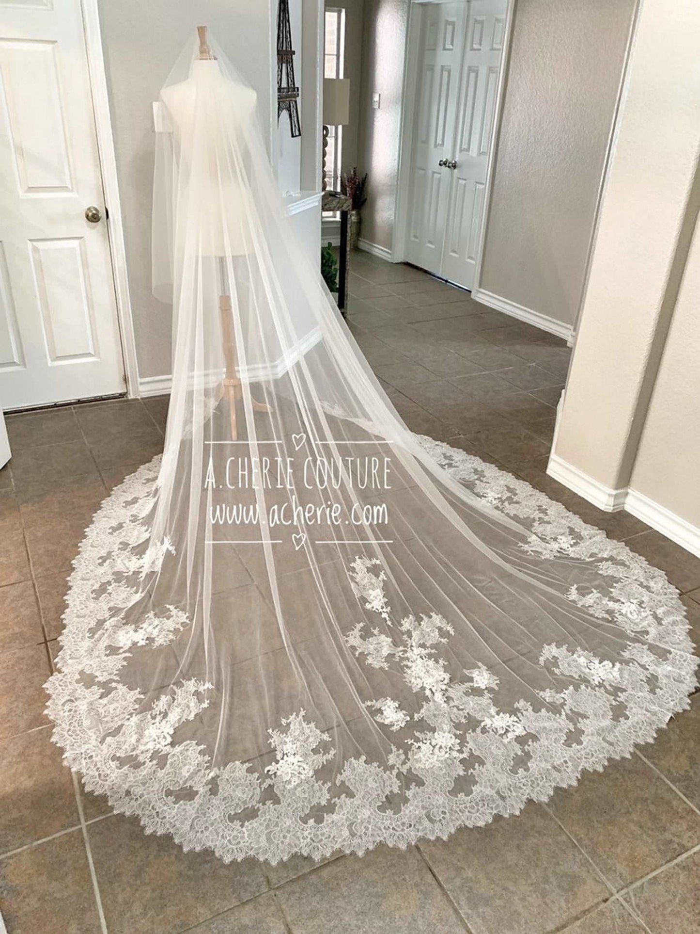 Pearl Beaded Chantilly Lace Royal Veil