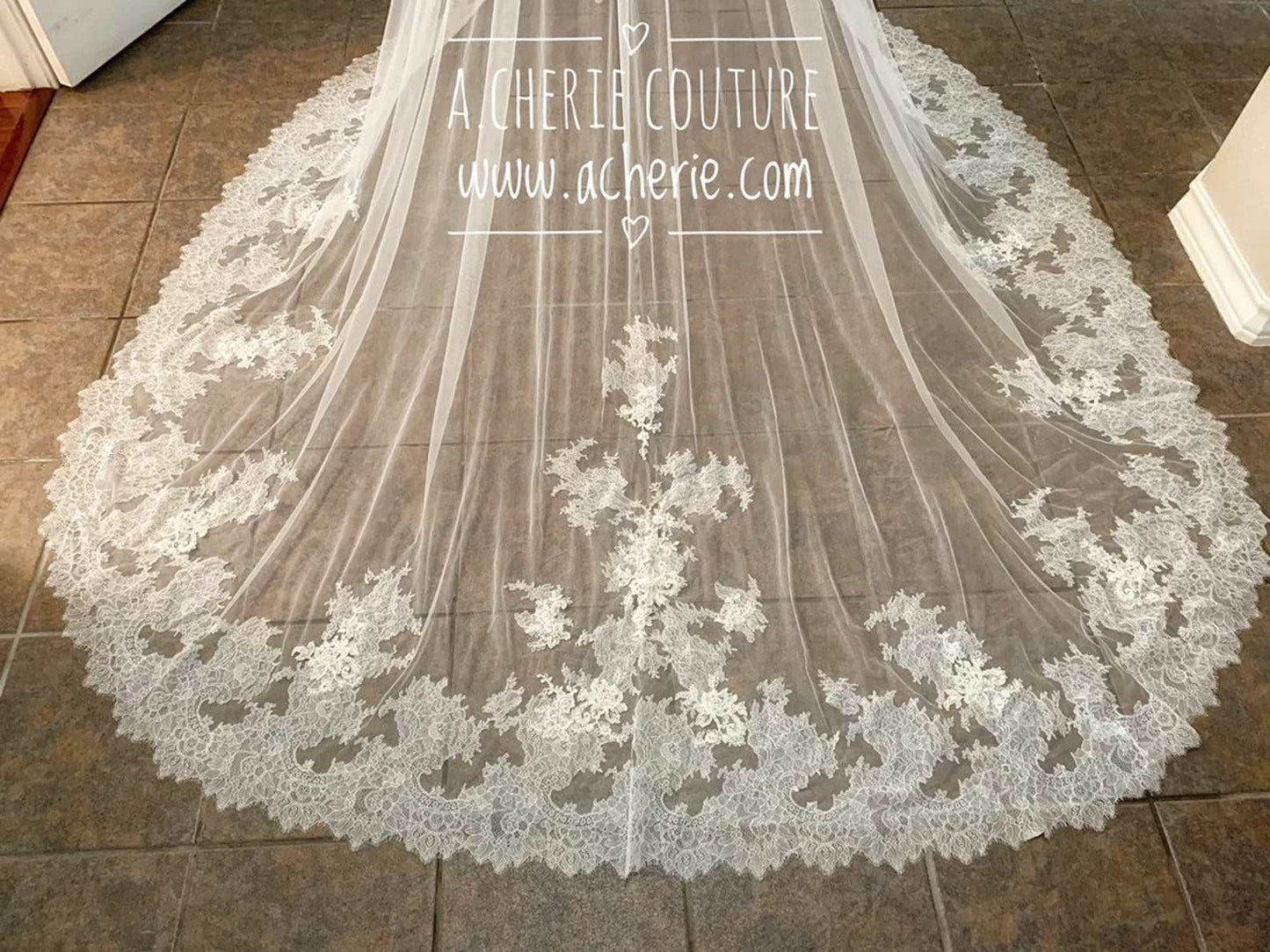 Pearl Beaded Chantilly Lace Royal Veil