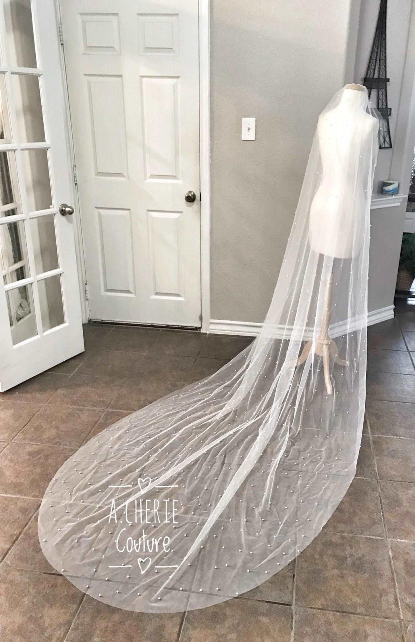 SALE - Pearl Beading Cathedral Veil