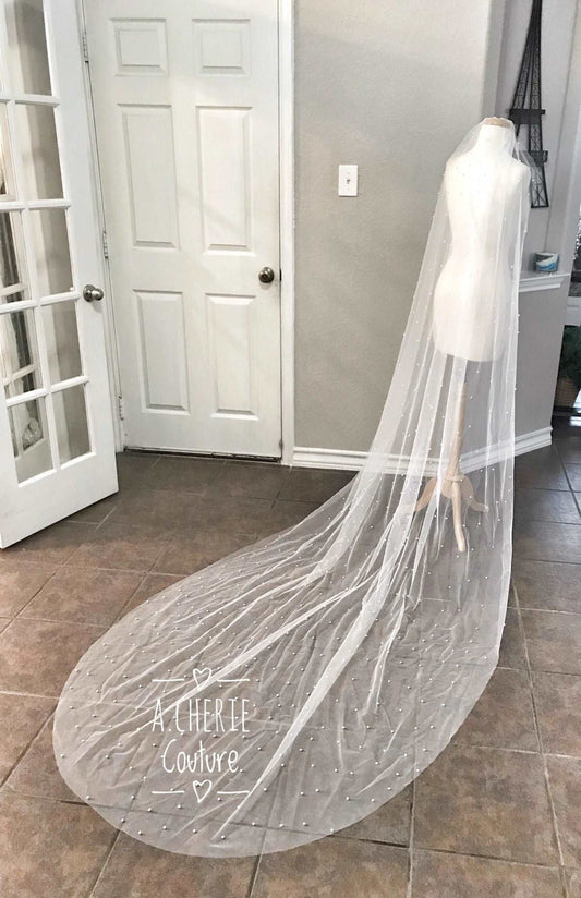 SALE - Pearl Beading Cathedral Veil