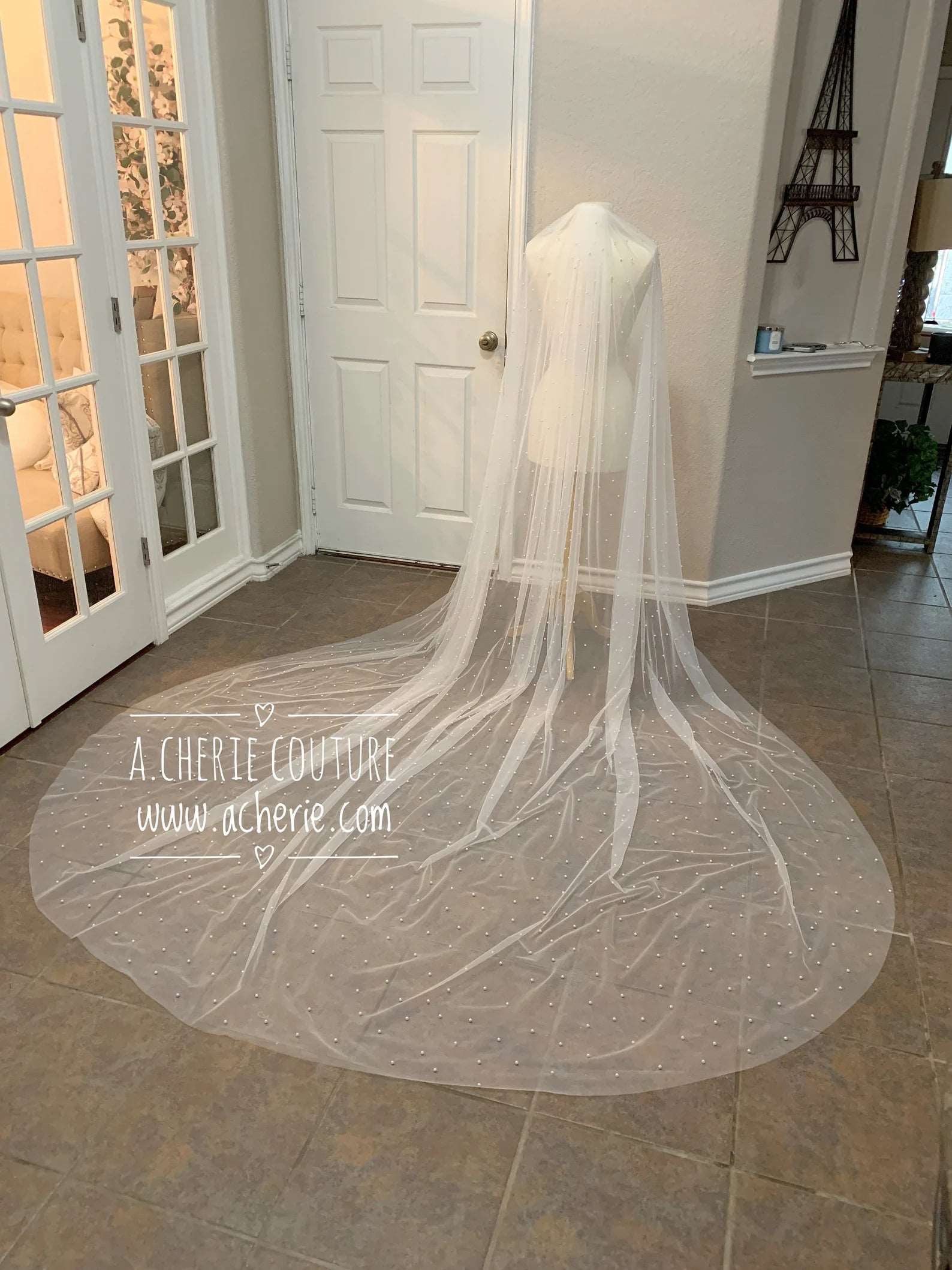 SALE- Pearl Beading Wide Cathedral Veil