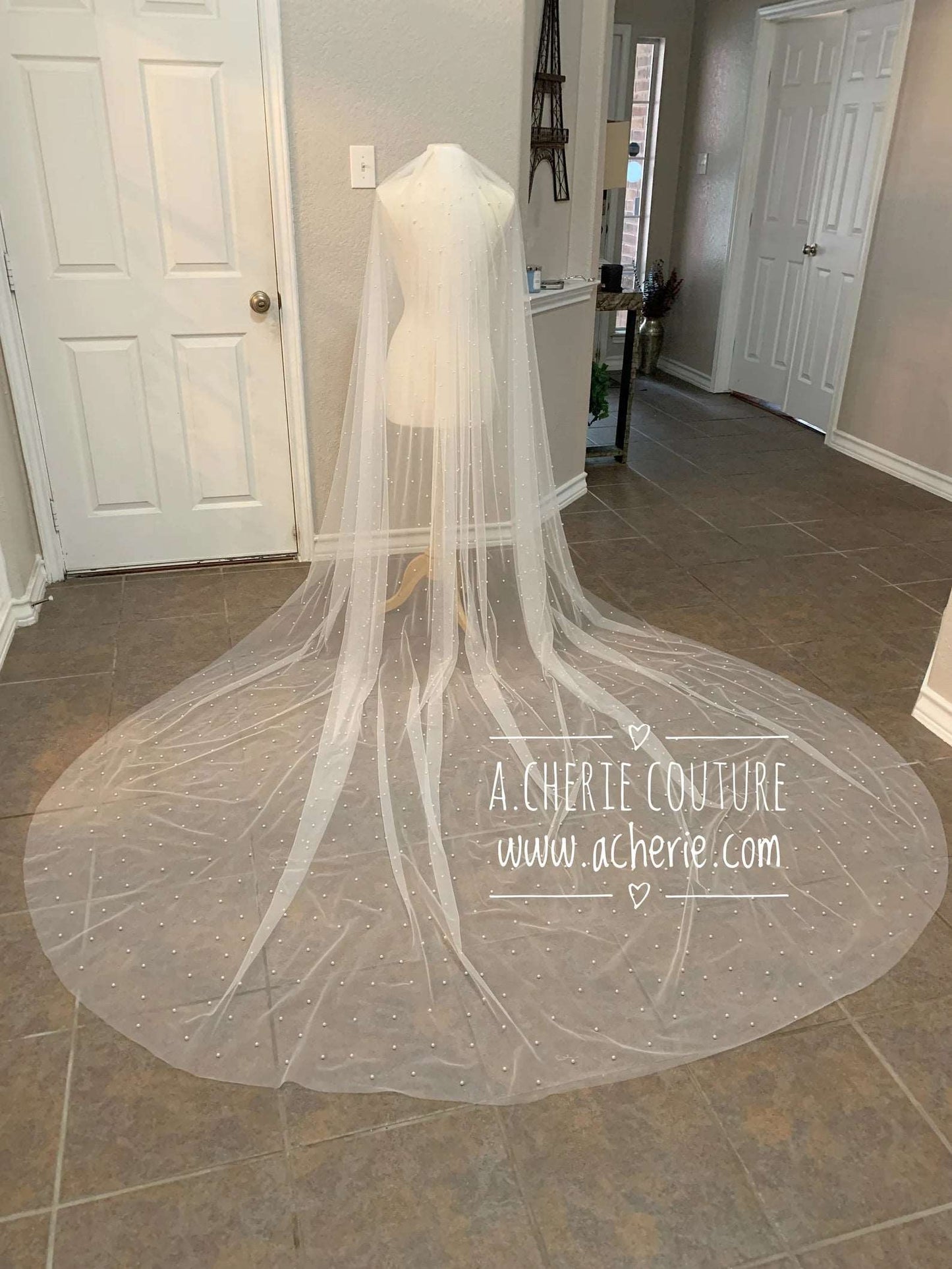 SALE- Pearl Beading Wide Cathedral Veil