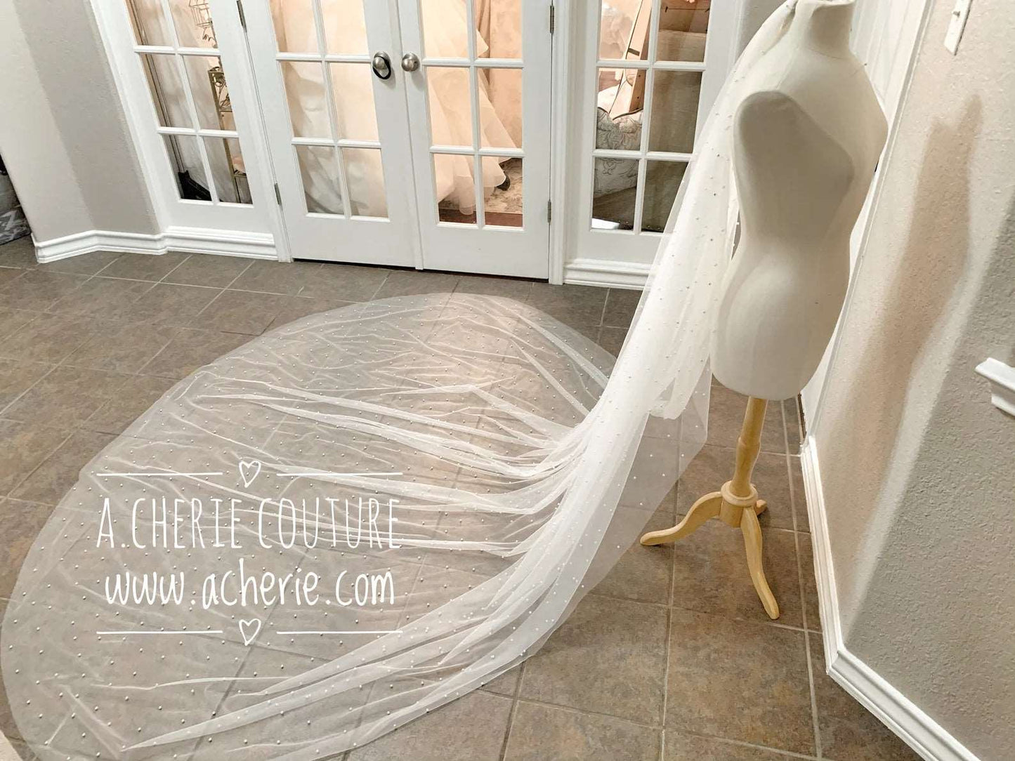 SALE- Pearl Beading Wide Cathedral Veil