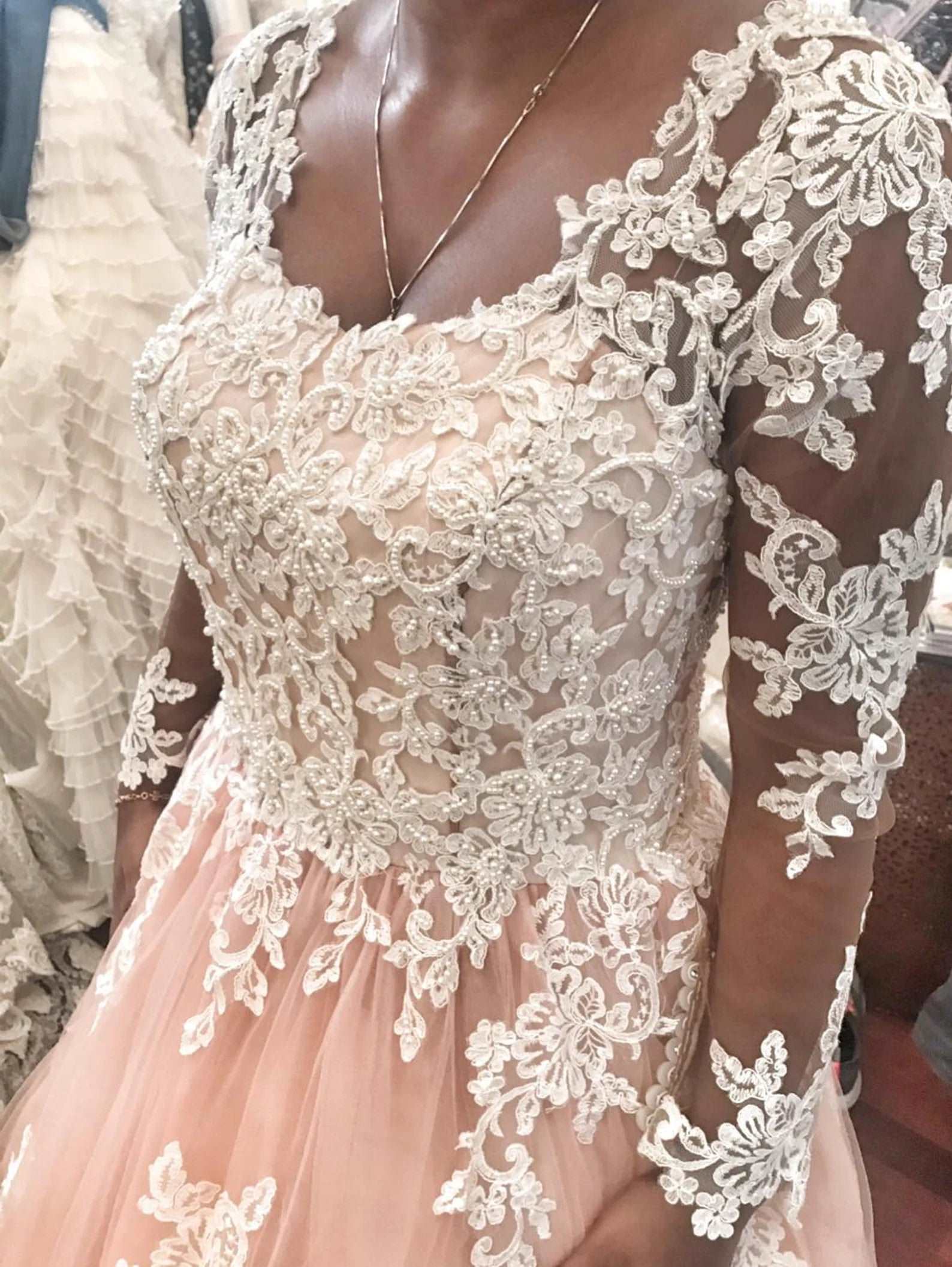 Pearl Beaded Floral Lace Colored A-Line Wedding Dress | Shop A.Cherie Light Ivory / US24 Pearl Beaded Floral Lace Colored A-Line Wedding Dress | Shop A.Cherie Light Ivory / US24