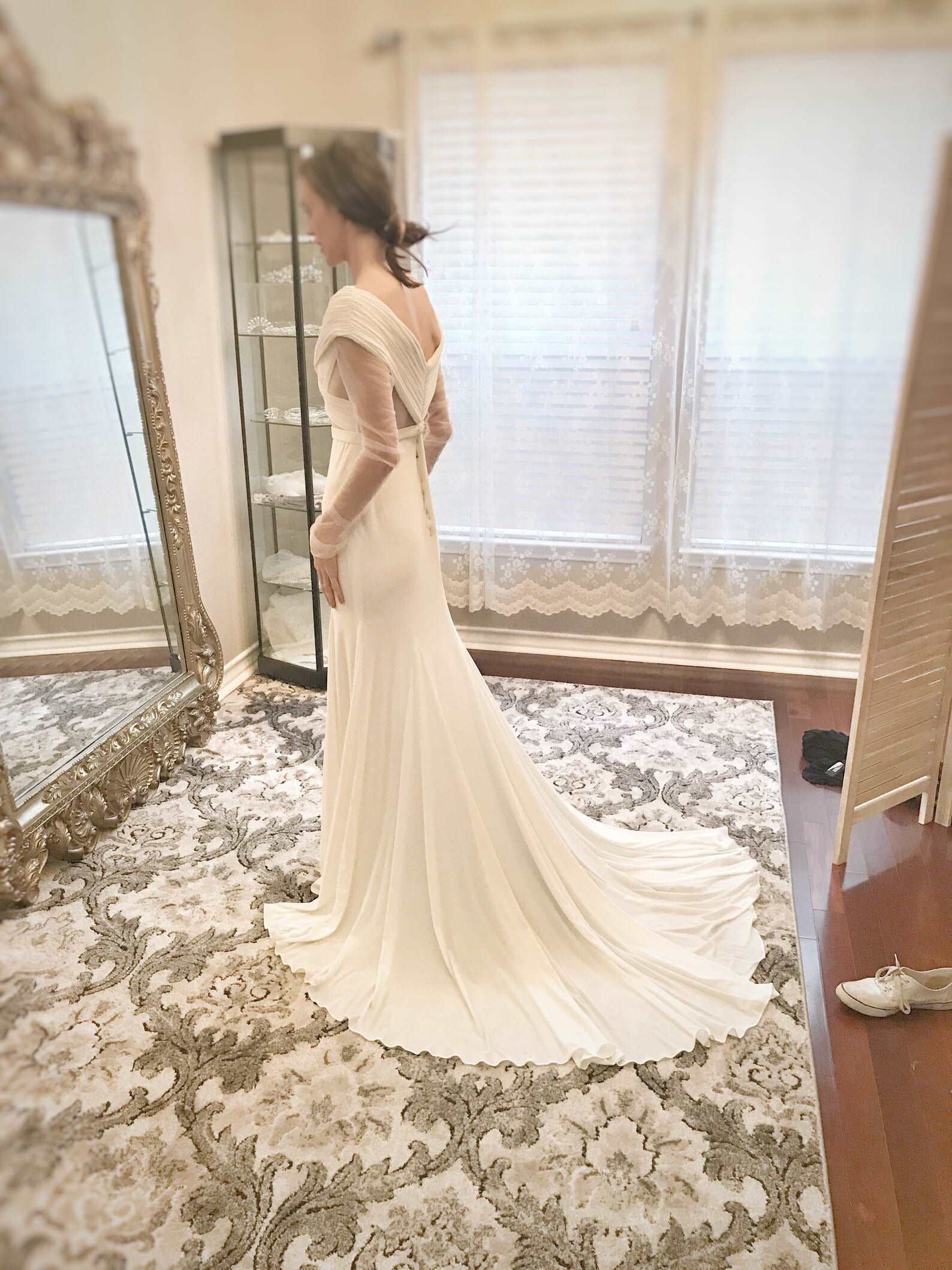 Pleated Bodice with Cut Outs Fit & Flare Wedding Dress | Shop A.Cherie Light Ivory / US14 Pleated Bodice with Cut Outs Fit & Flare Wedding Dress | Shop A.Cherie Light Ivory / US14