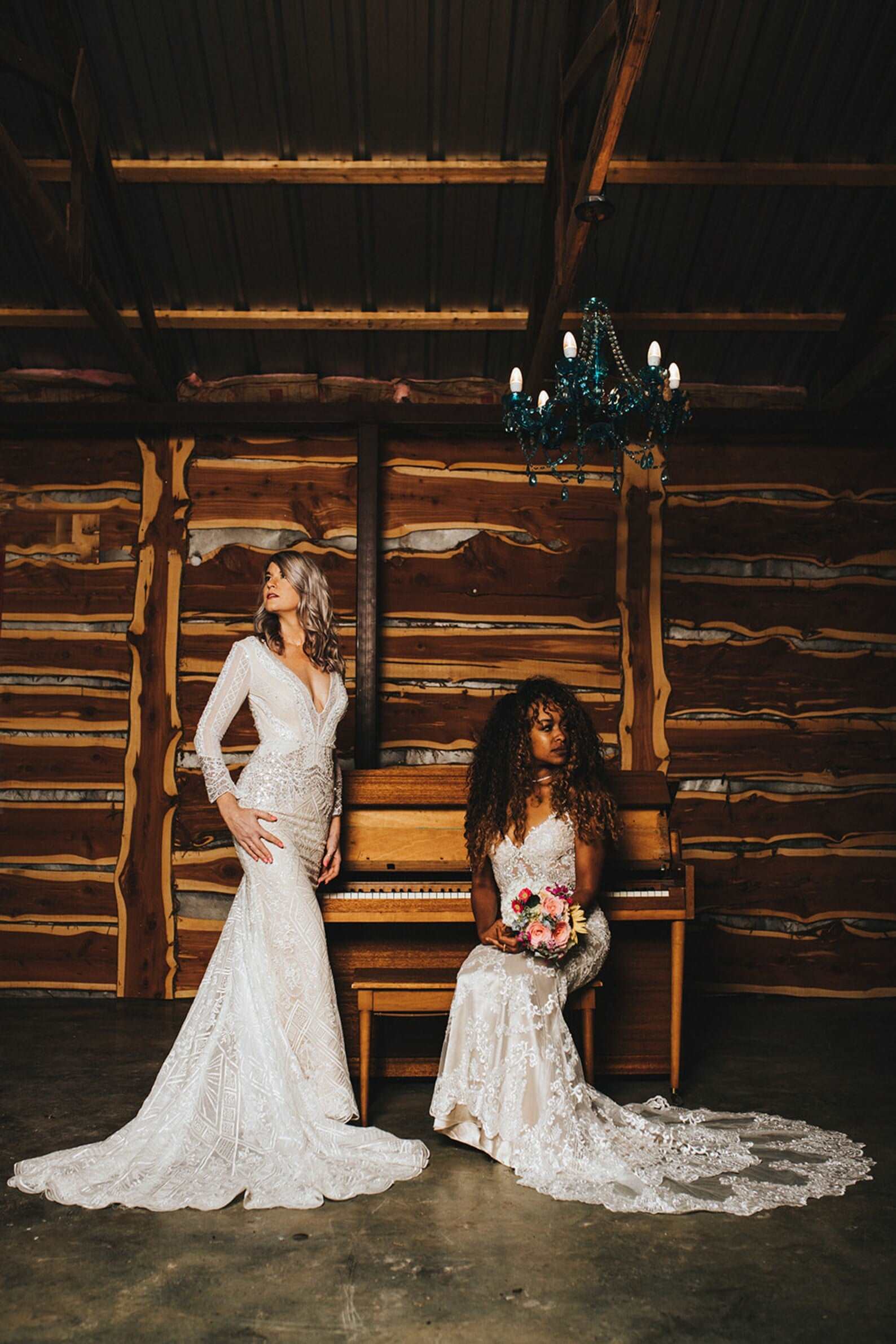 Plunge Neckline Beaded Lace Fit & Flare Wedding Dress | Shop A.Cherie Light Ivory / US16 Plunge Neckline Beaded Lace Fit & Flare Wedding Dress | Shop A.Cherie Light Ivory / US16