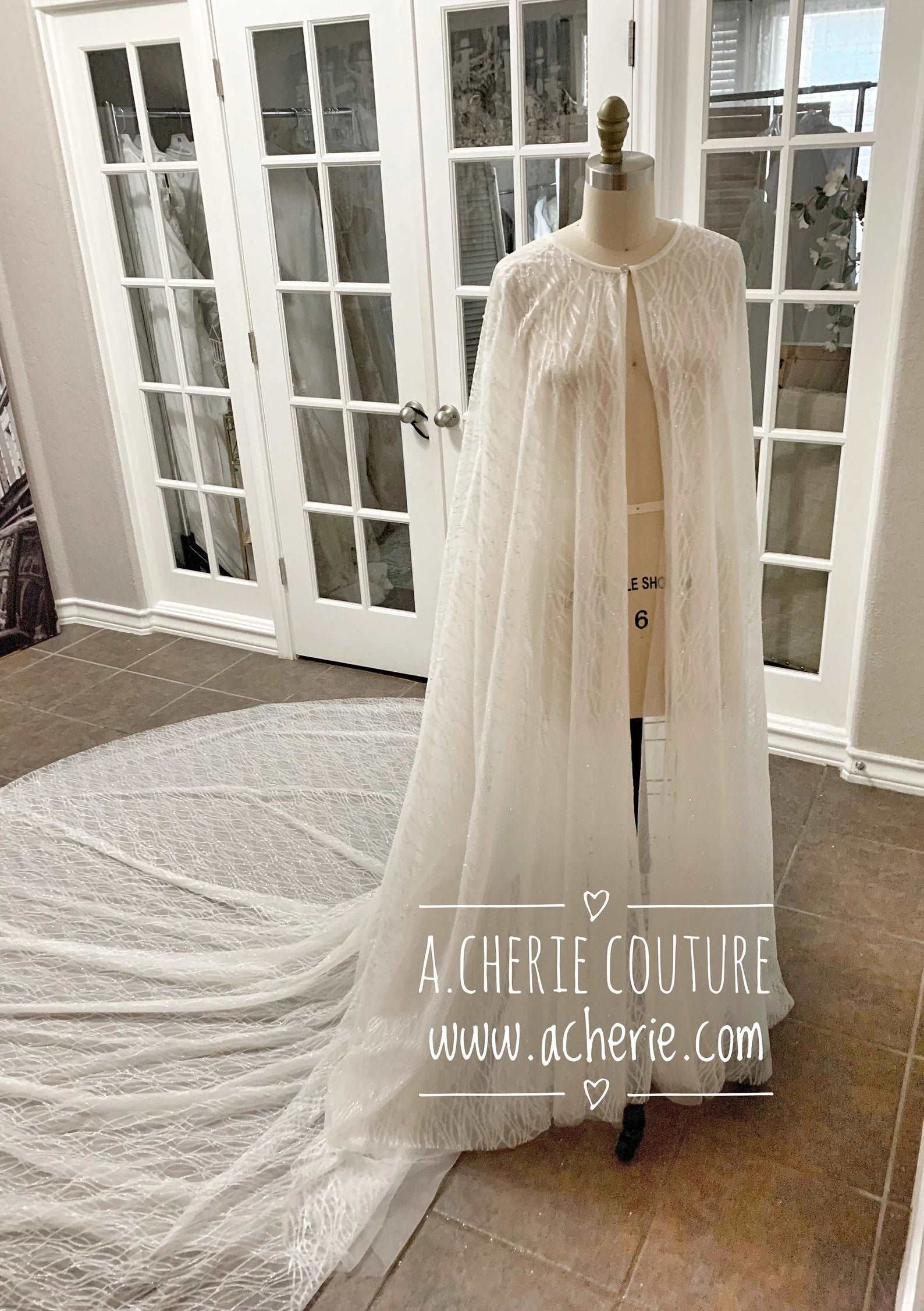 Glitter Swirl Cape Bridal Cover with Stones