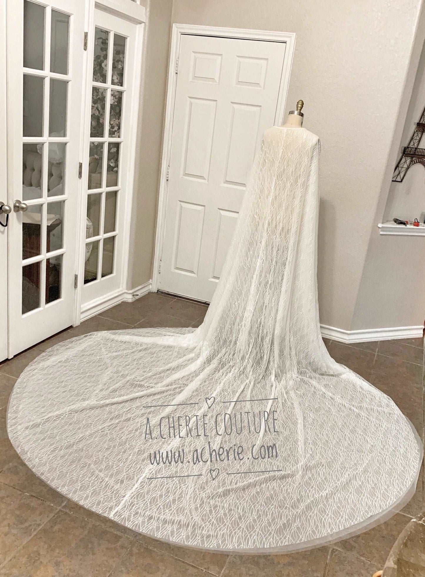 Glitter Swirl Cape Bridal Cover with Stones