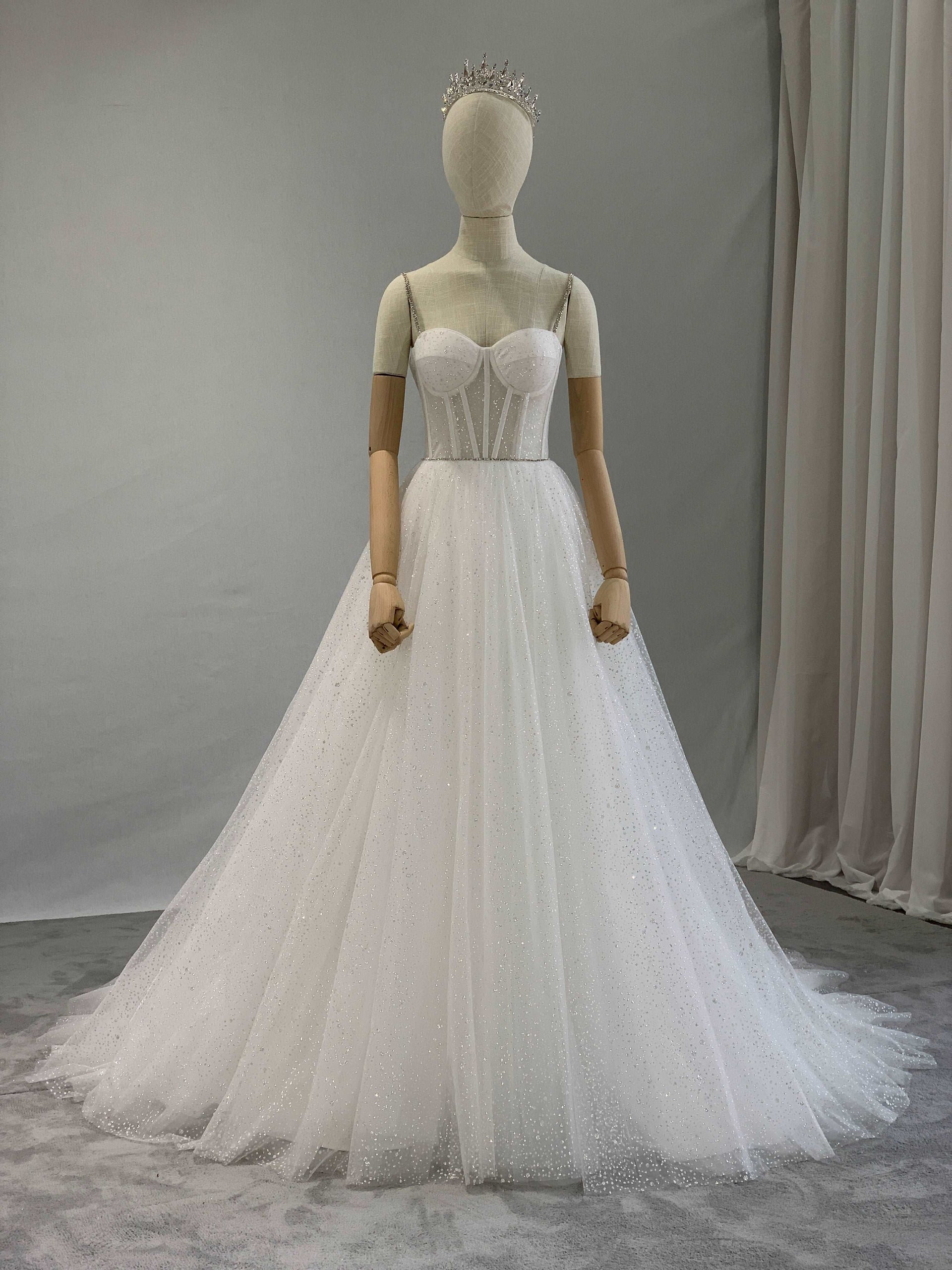 Made to Order Glitter Tulle A-Line Wedding Dress | Shop A.Cherie Light Ivory / US 12 Made to Order Glitter Tulle A-Line Wedding Dress | Shop A.Cherie Light Ivory / US 12