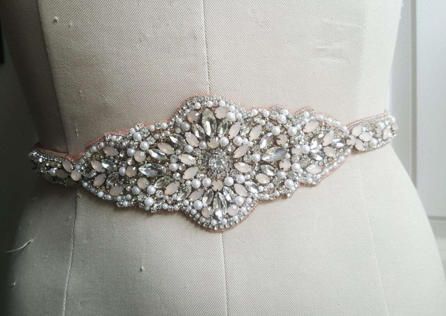 Rhinestone & Pearl Burnt Orange Sash