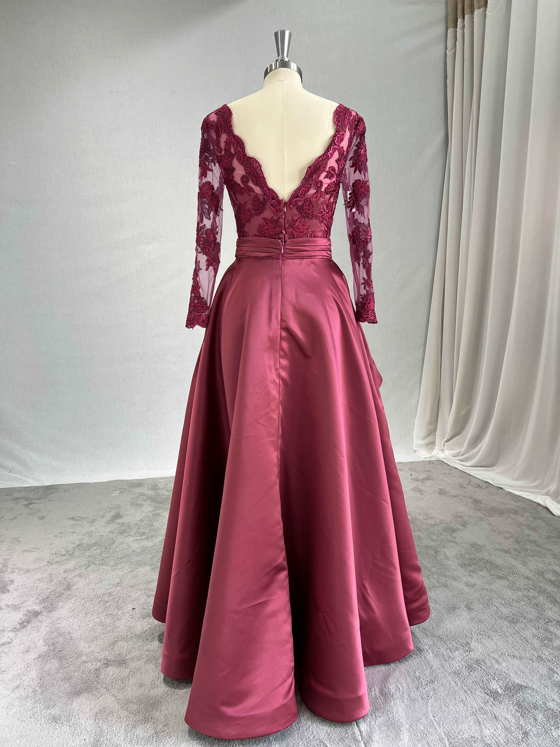Satin High-Low Evening Dress with Lace Bodice | Shop A.Cherie Custom / Custom Size Satin High-Low Evening Dress with Lace Bodice | Shop A.Cherie Custom / Custom Size