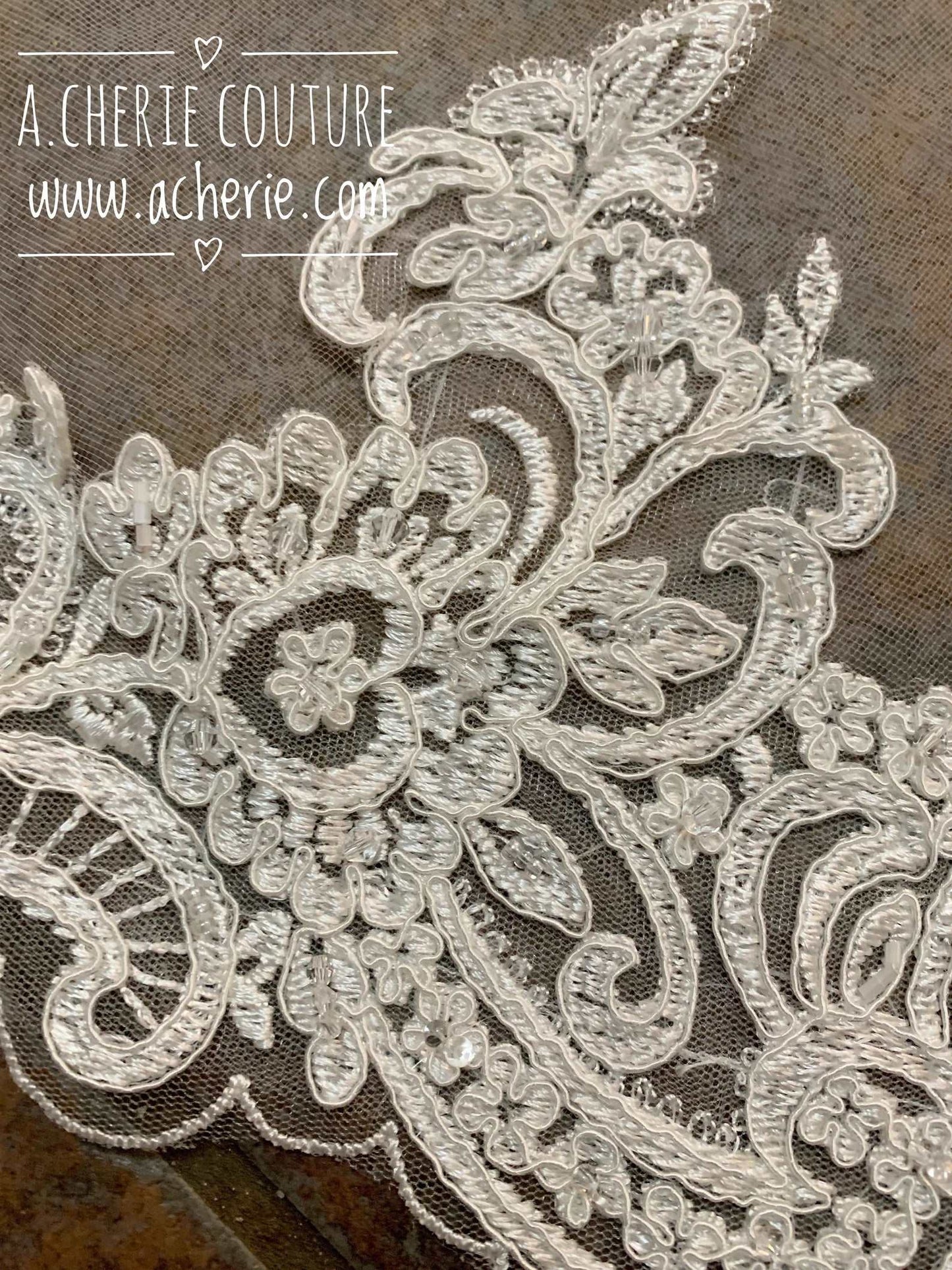 SALE- Scallop Beaded Scroll Lace Royal Veil