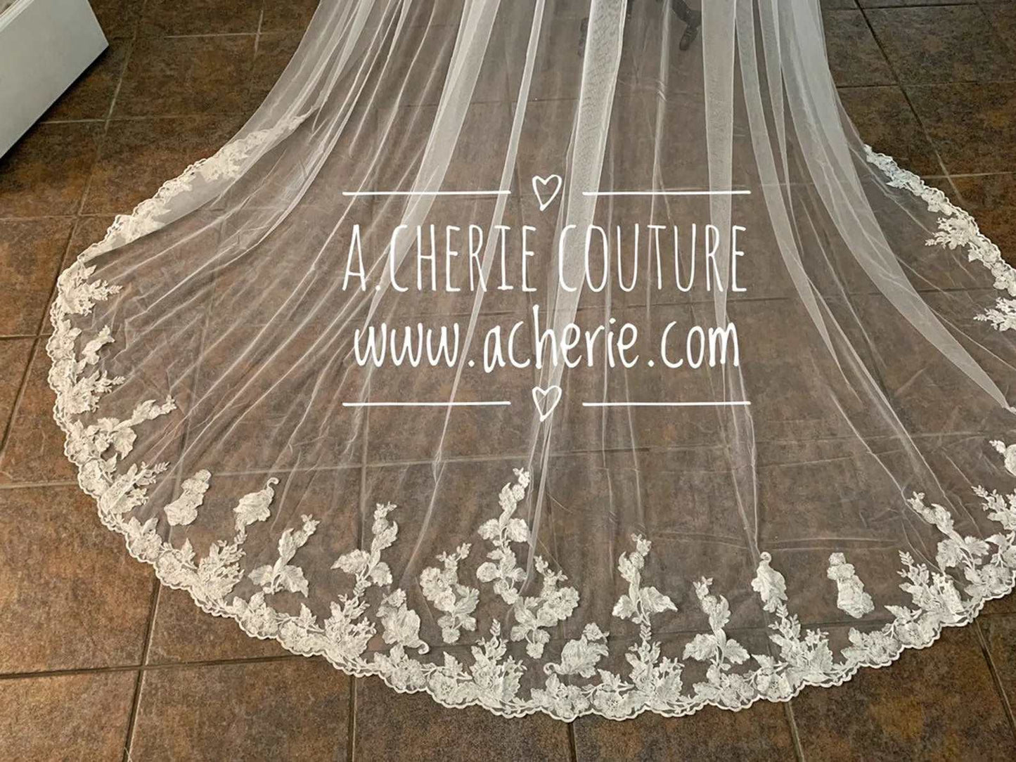 SALE - Soft Scallop Sequin Embroidery Lace Cathedral Veil